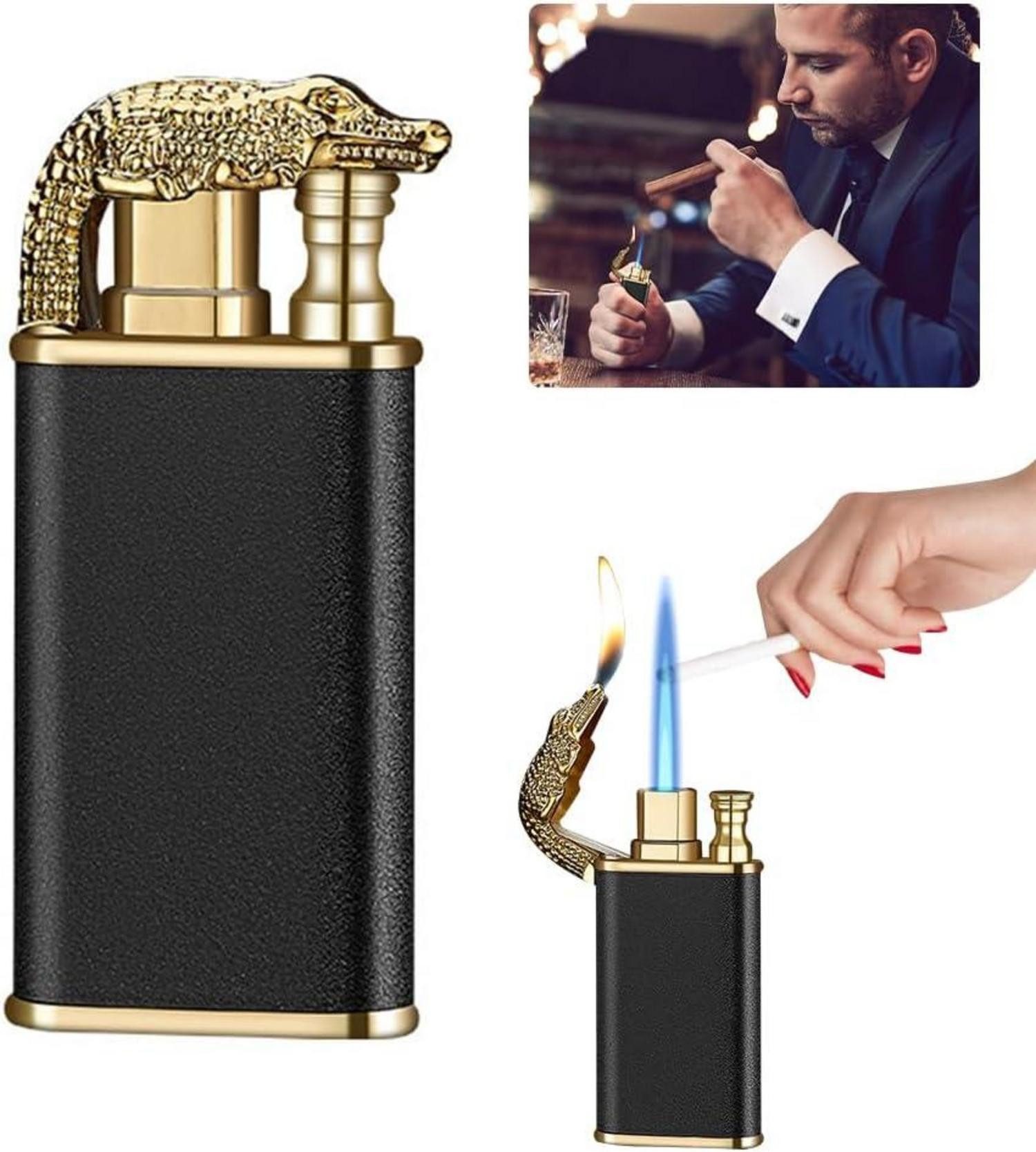 Feuerzeug Feuerzeug Magic Double Flame Jet Blue, Crocodile