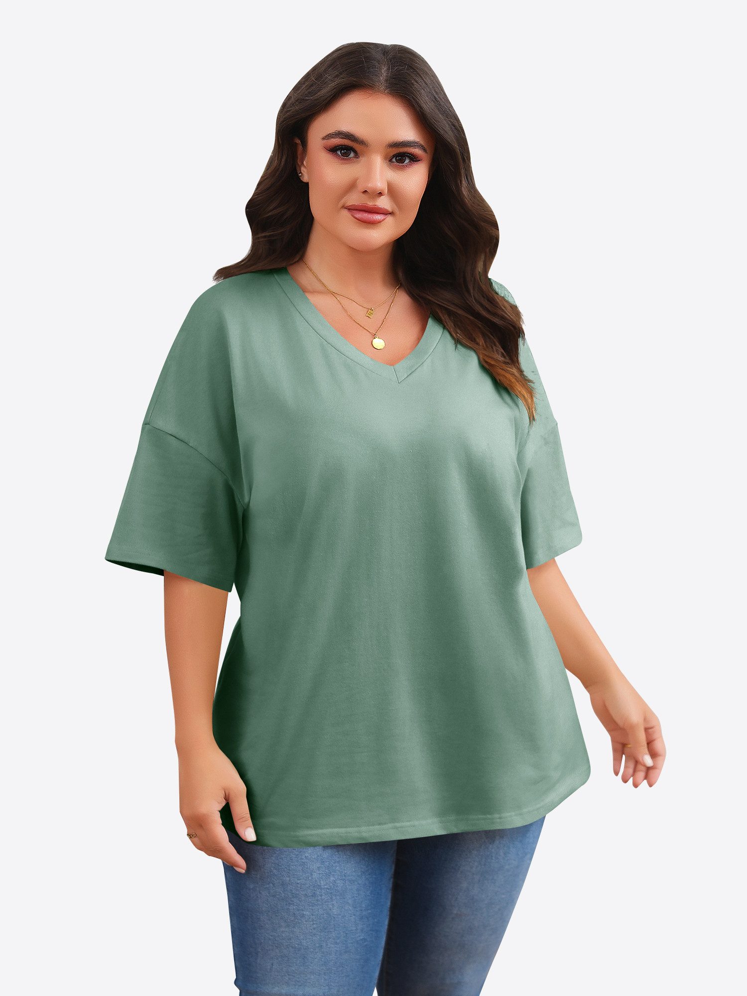 Imily Bela T-Shirt Damen Oversized Freizeittops mit halben Ärmeln (Packung, 1-tlg., 1per-Pack) einfarbig