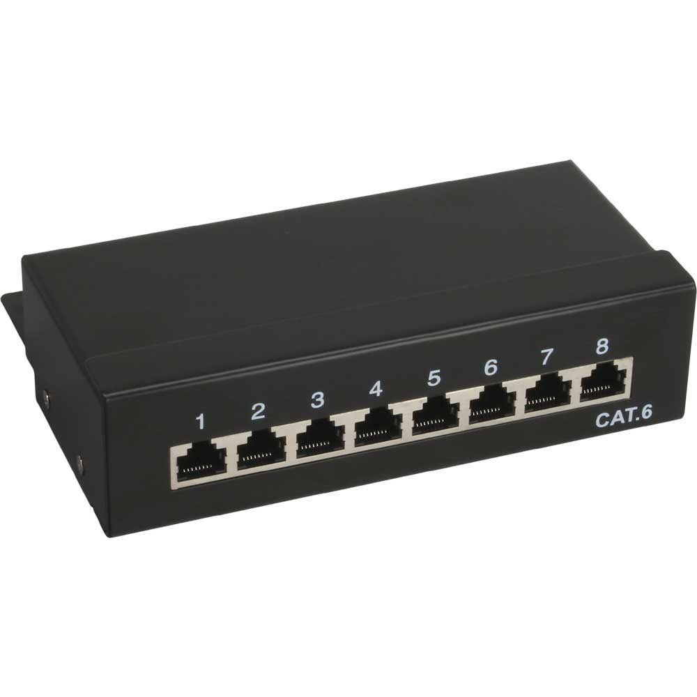 InLine® 76208 Patchfeld Cat.6, 8-fach, Desktop, schwarz, RAL9005 Netzwerk-Patch-Panel
