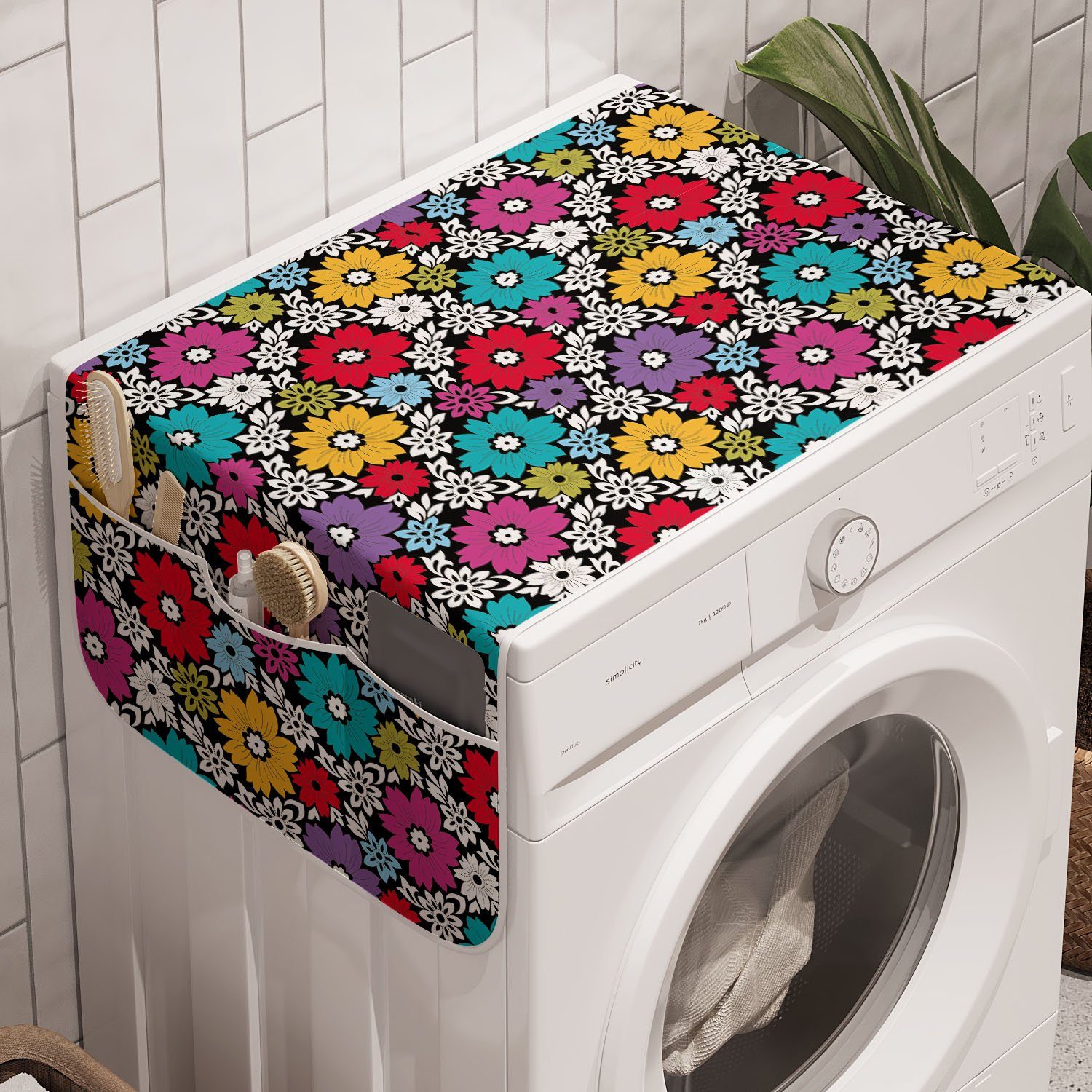 Abakuhaus Badorganizer Anti-Rutsch-Stoffabdeckung für Waschmaschine und Trockner, Blumen Blumen und Blumenelemente