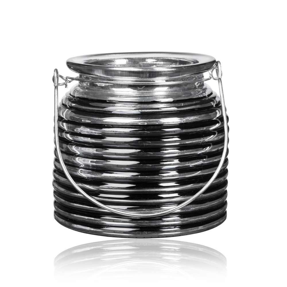 Sandra Rich Windlicht SANDRA RICH, GLASLATERNE BLACK RELIEF Silber SCHWARZ 10,5cm.