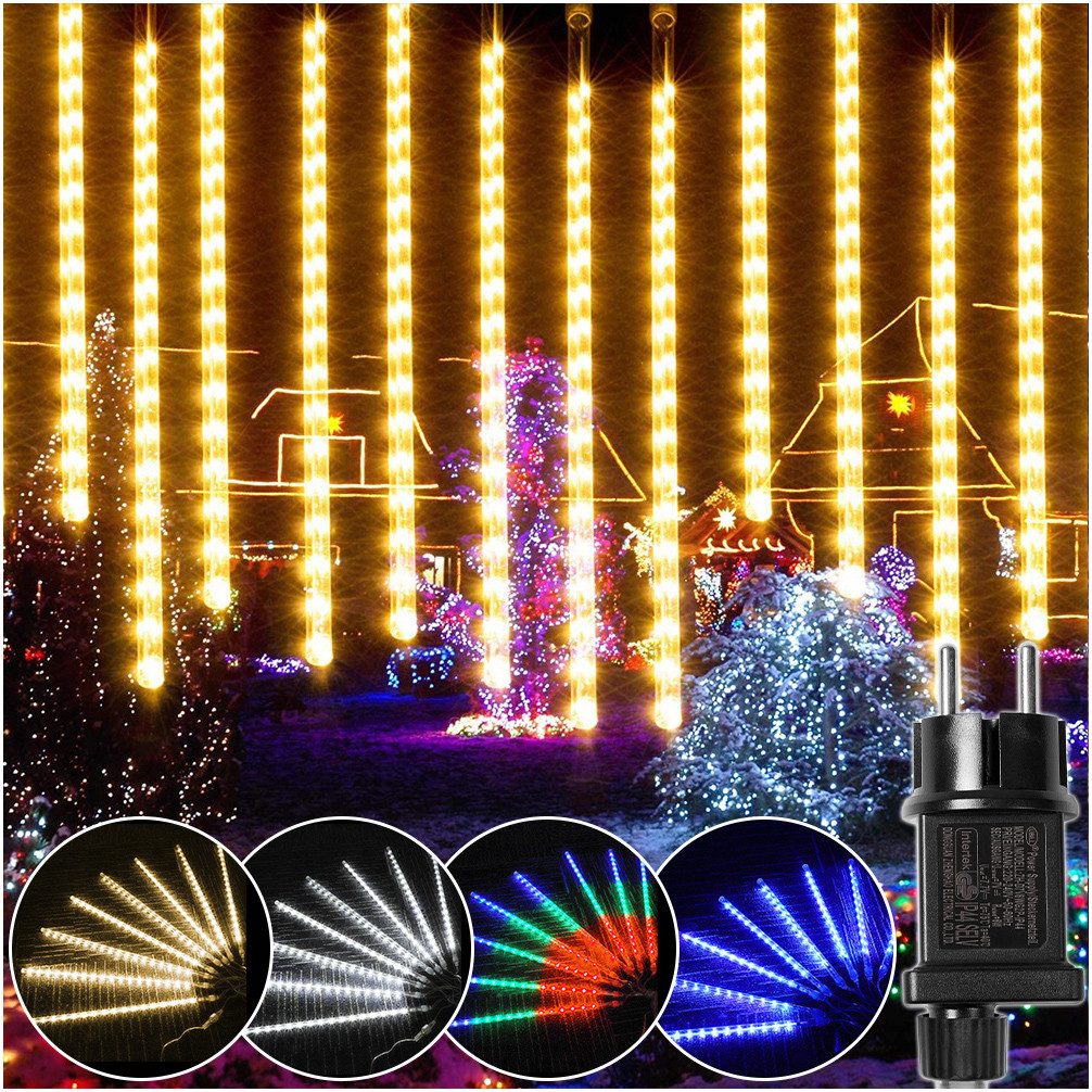 Rosnek LED-Lichterkette 30CM / 50CM LED Eiszapfen Lichterkette,Weihnachtsbeleuchtung Deko, 4 Farben, Warmweiß, Weiß, Mehrfarbig, Blau, 8 Röhren