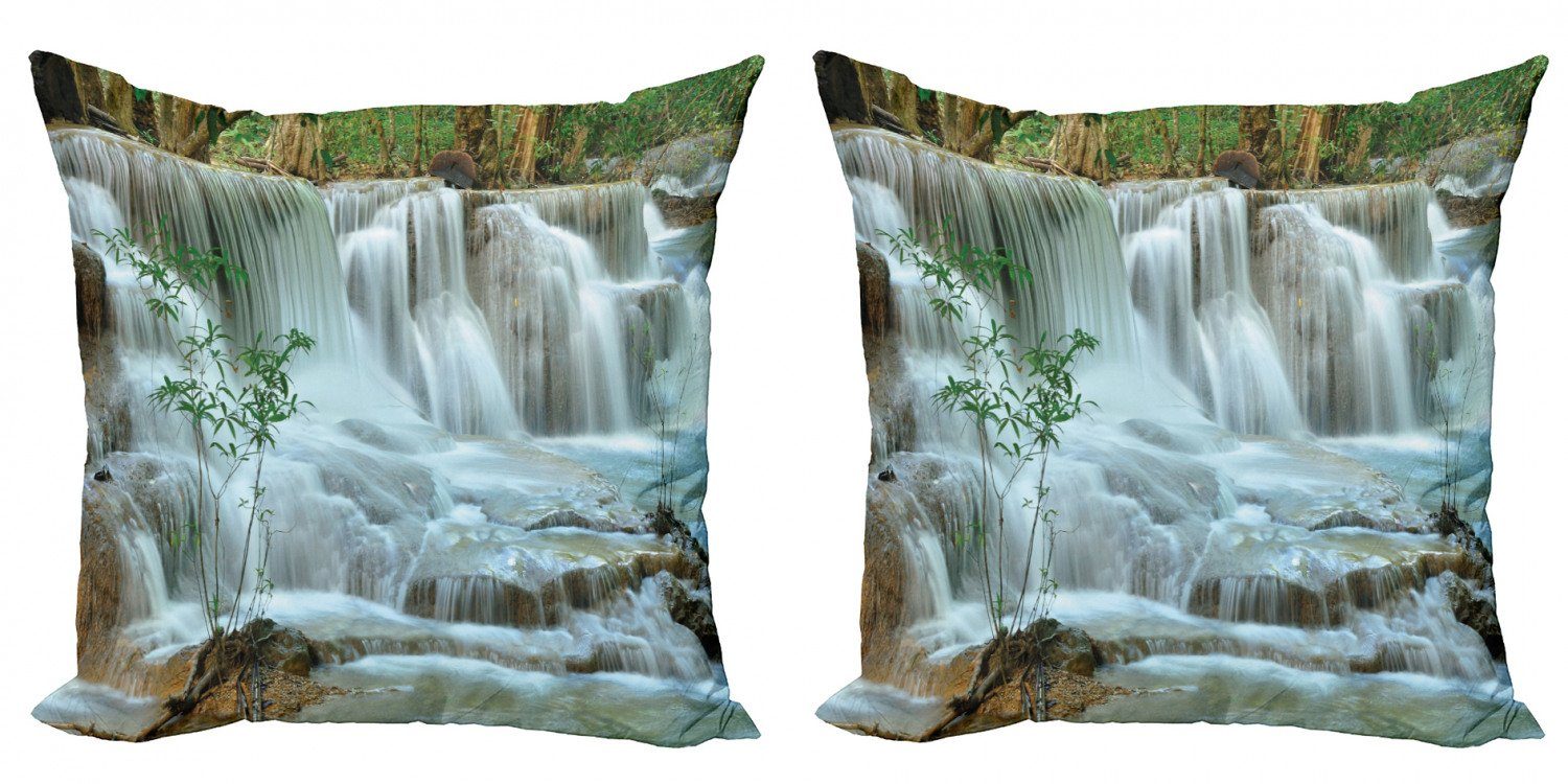 Kissenbezüge Modern Accent Doppelseitiger Baum Natur (2 Digitaldruck, Bach Jungle Wasserfall Abakuhaus Stück)