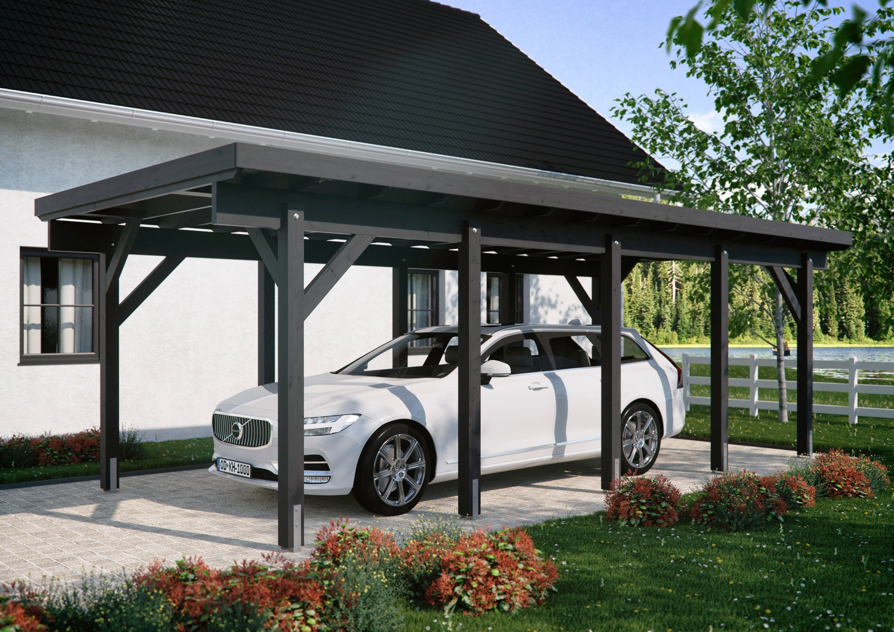 Kiehn-Holz Einzelcarport KH 320 / KH 321, BxT: 344x754 cm, 225 cm Einfahrtshöhe, Stahl-Dach, versch. Farben