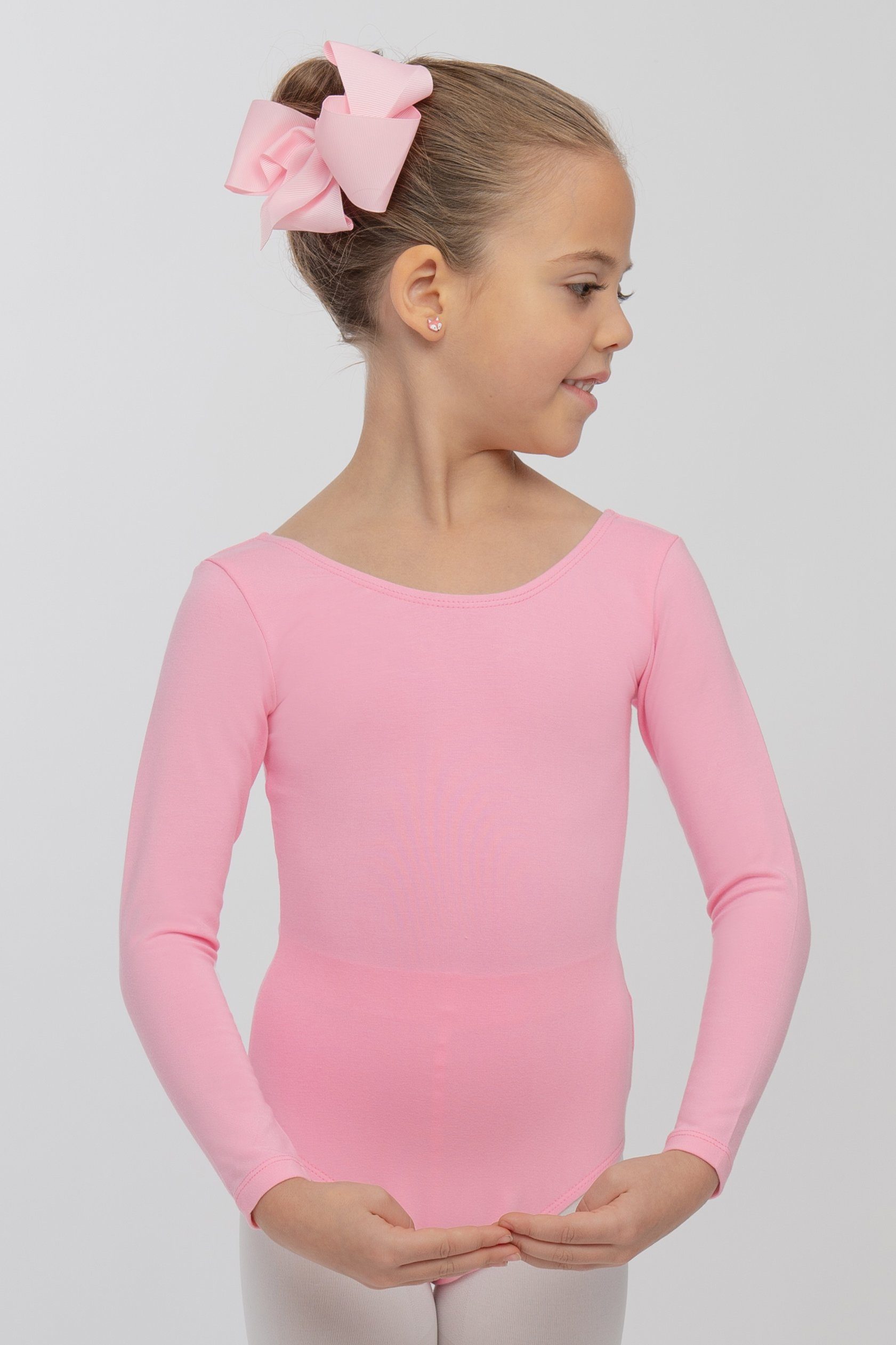 tanzmuster Body Ballettbody Lilly aus weichem Baumwollmischgewebe Langarm Trikot fürs Kinder Ballett rosa