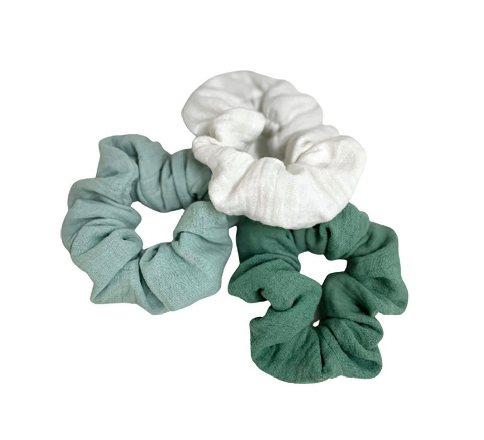 Baumwolle 3 Haarband, / Set, aus Weiß Scrunchies Mint von Haargummi / Haargummi Salbei Musselin Herzen aus