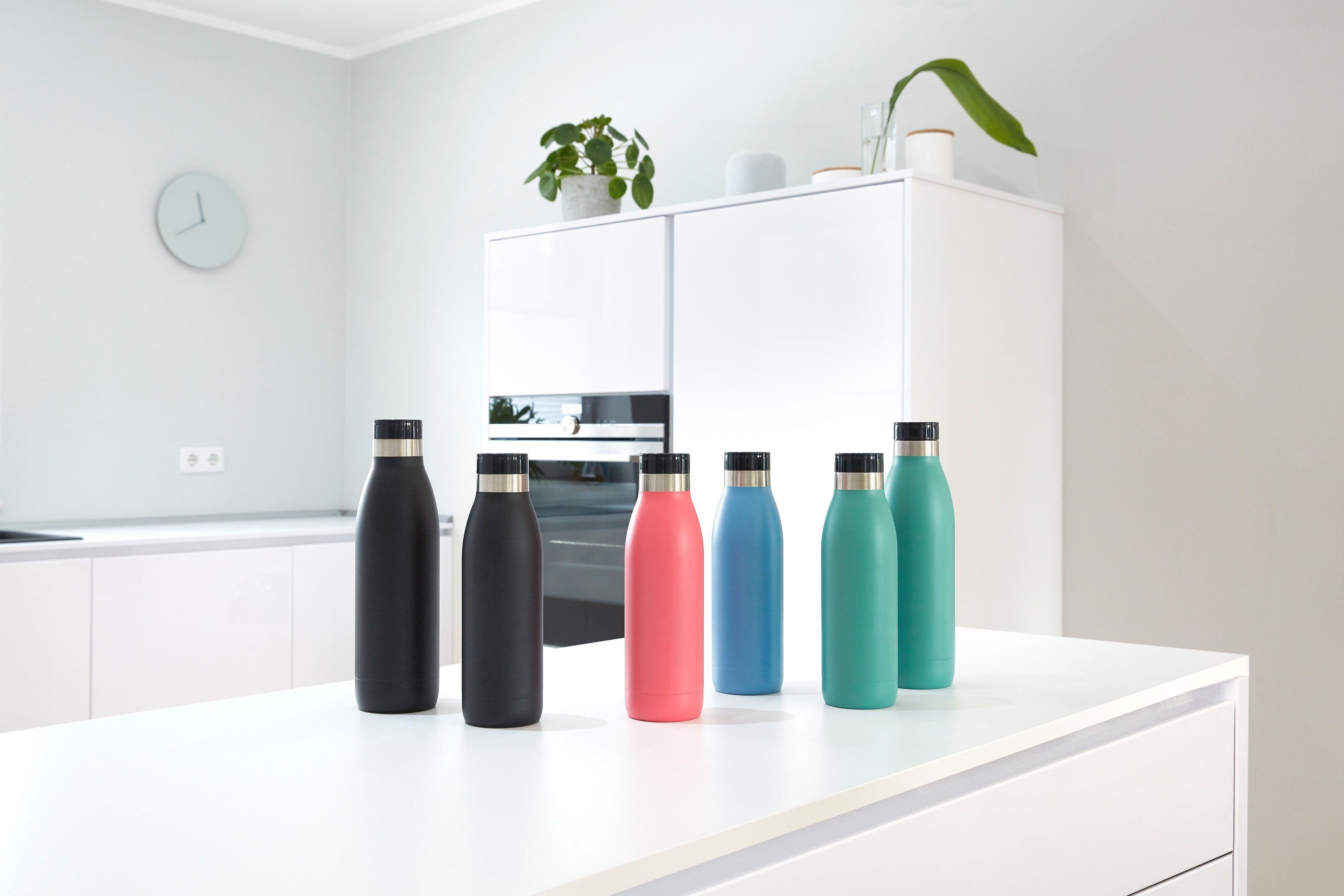 Emsa Trinkflasche Bludrop Color, Edelstahl, schwarz 12h kühl, warm/24h spülmaschinenfest Deckel, Quick-Press