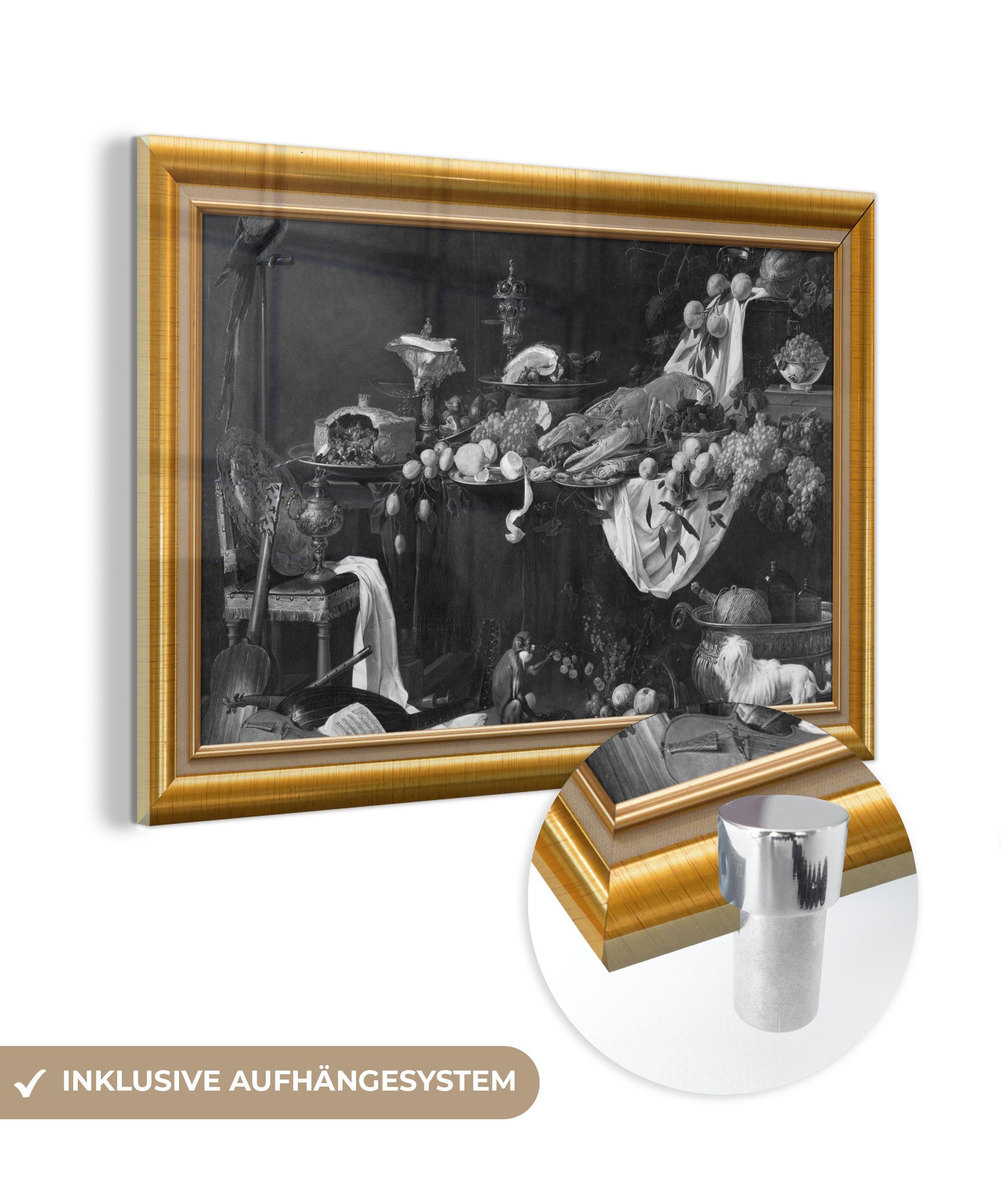 MuchoWow Acrylglasbild Stilleben - Maler - Liste - Gold, (1 St), Glasbilder - Bilder auf Glas Wandbild - Foto auf Glas - Wanddekoration