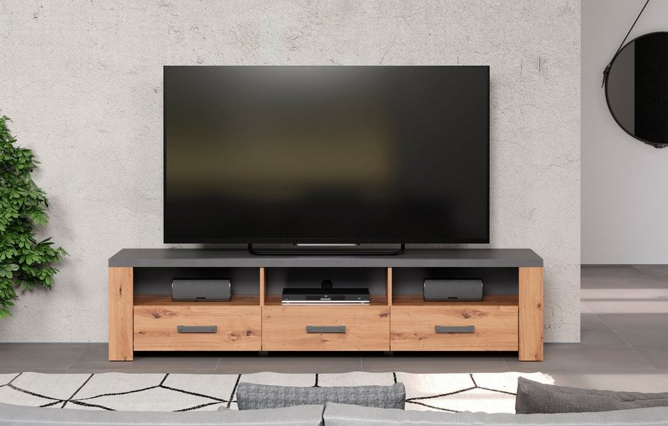 Home affaire TV-Board Ambres (1 St), matte Echtholzoptik, ca. Maße BxH:  180x43 cm, TV Schrank, Eiche