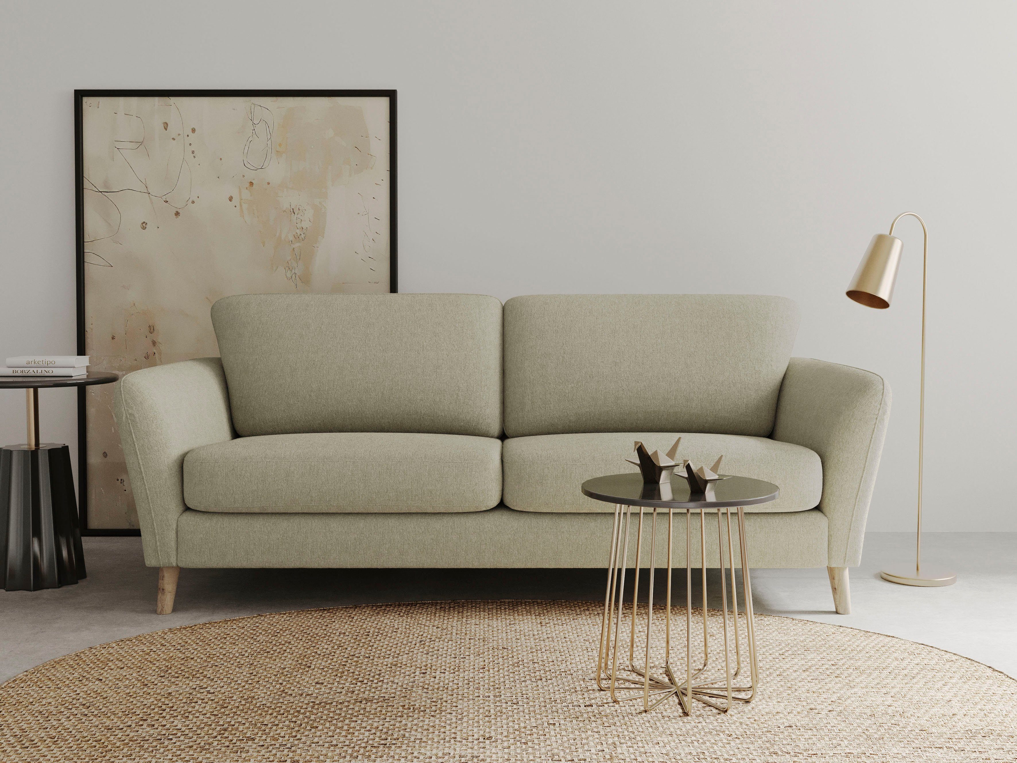Home affaire 3-Sitzer MARSEILLE 3er Sofa 206 cm, Cord, Flachgewebe, Struktur, Webstoff, Massivholzbeine Eiche, Landhausstil, Wellenunterfederung