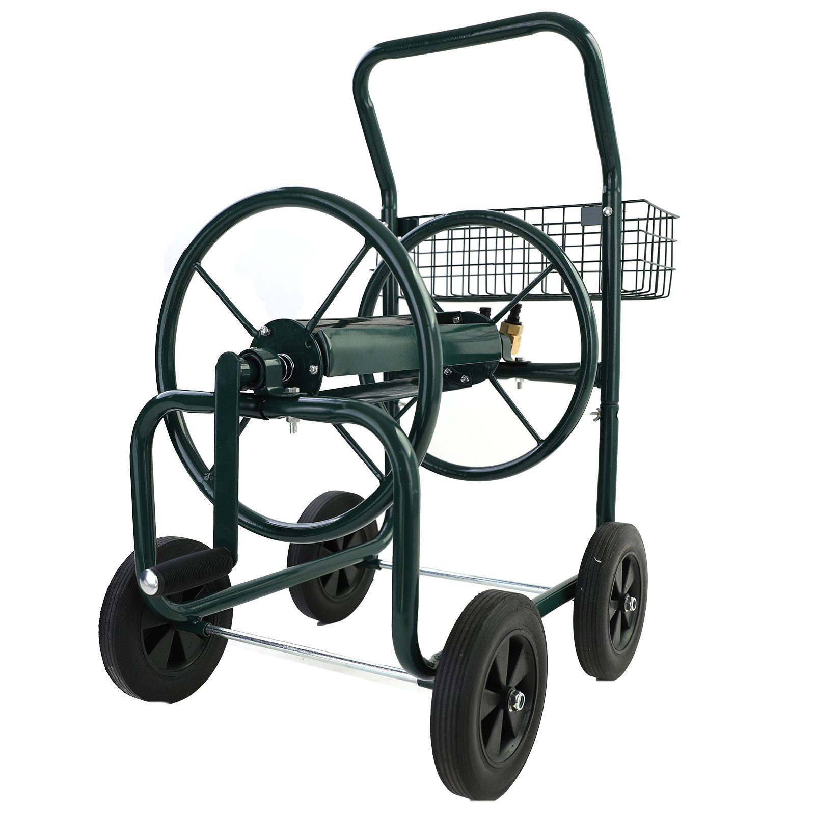 RAMROXX Schlauchwagen Schlauch Handwagen Grün mit Ablagekorb bis 60m Gartenschlauch