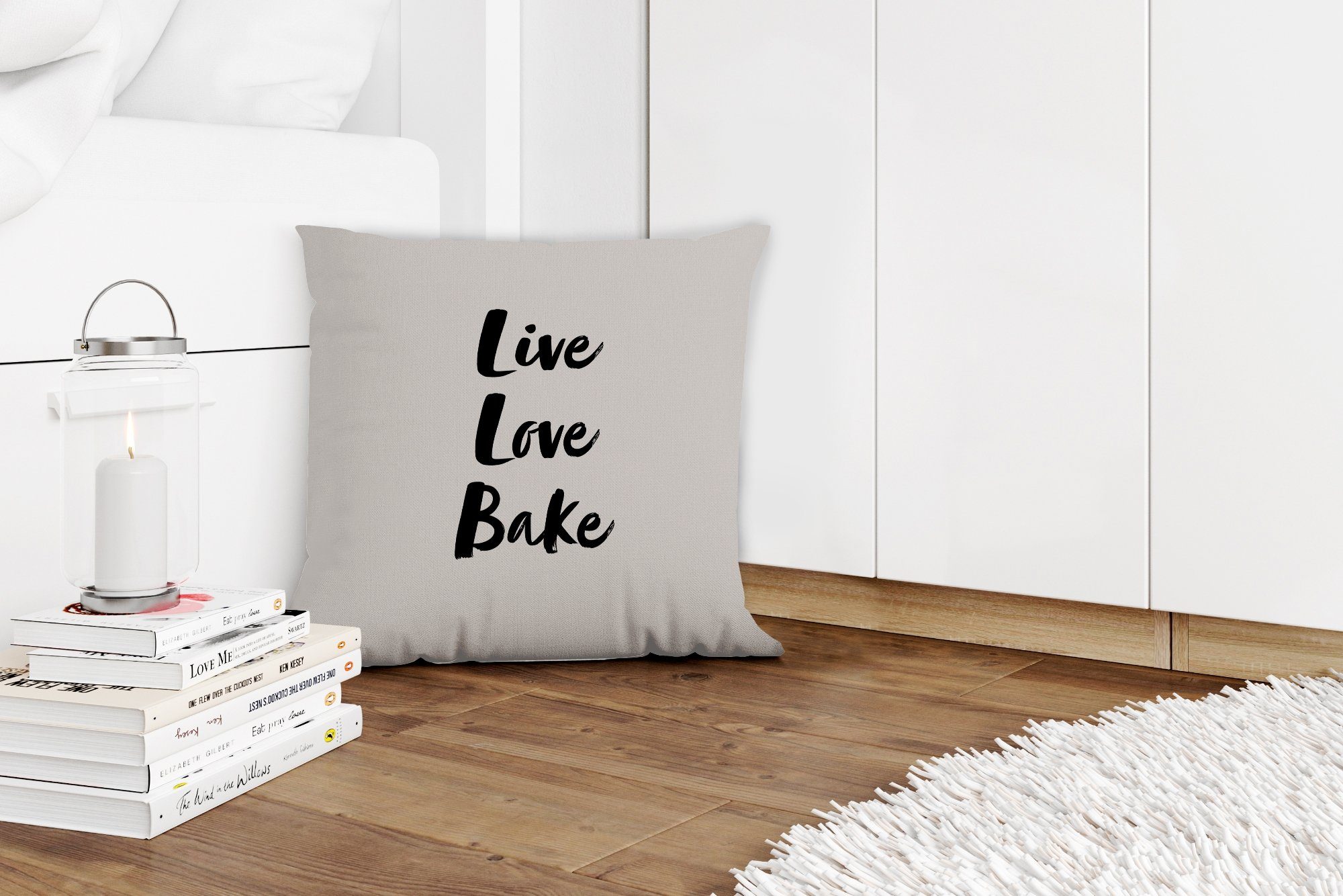 MuchoWow Füllung - Schlafzimmer, Dekokissen Liebe mit - Liebe Backen Zitate Sofakissen - Zierkissen Leben Wohzimmer, für Deko, Sprichwörter,