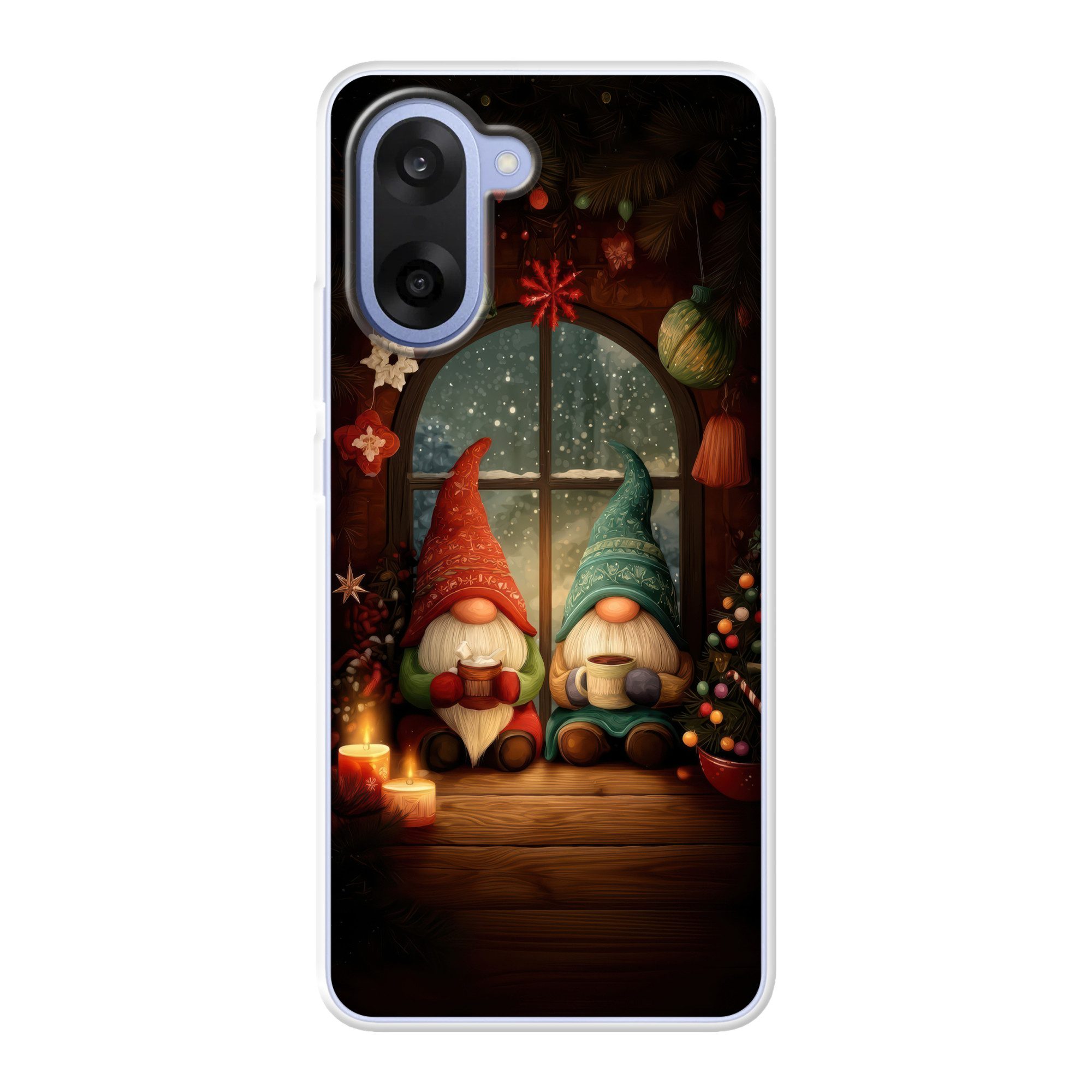 MuchoWow Handyhülle für OnePlus Nord CE5 Wichtel - Weihnachten - Fenster - Farbenfroh, Phone Case, Silikon, Schutzhülle Dünn