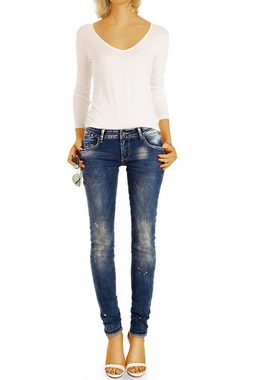be styled Skinny-fit-Jeans Low Waist Jeanshose Hüftjeans mit Farbflecken - Damen - j7p mit Stretch-Anteil, 5-Pocket-Style, hüftig, low waist, Skinny, Farbflecken