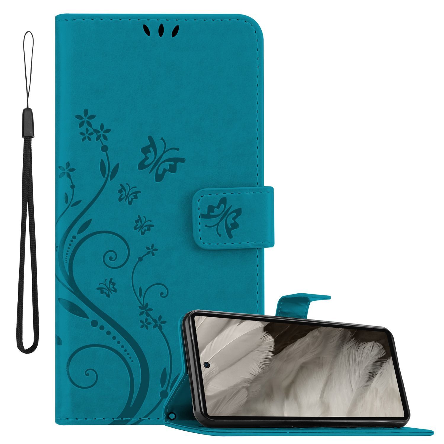 Cadorabo Handyhülle für Google Pixel 7A Hülle Google Pixel 7A, Hülle Schutzhülle Blumen Flower mit Standfunktion Kartenfach Magnet