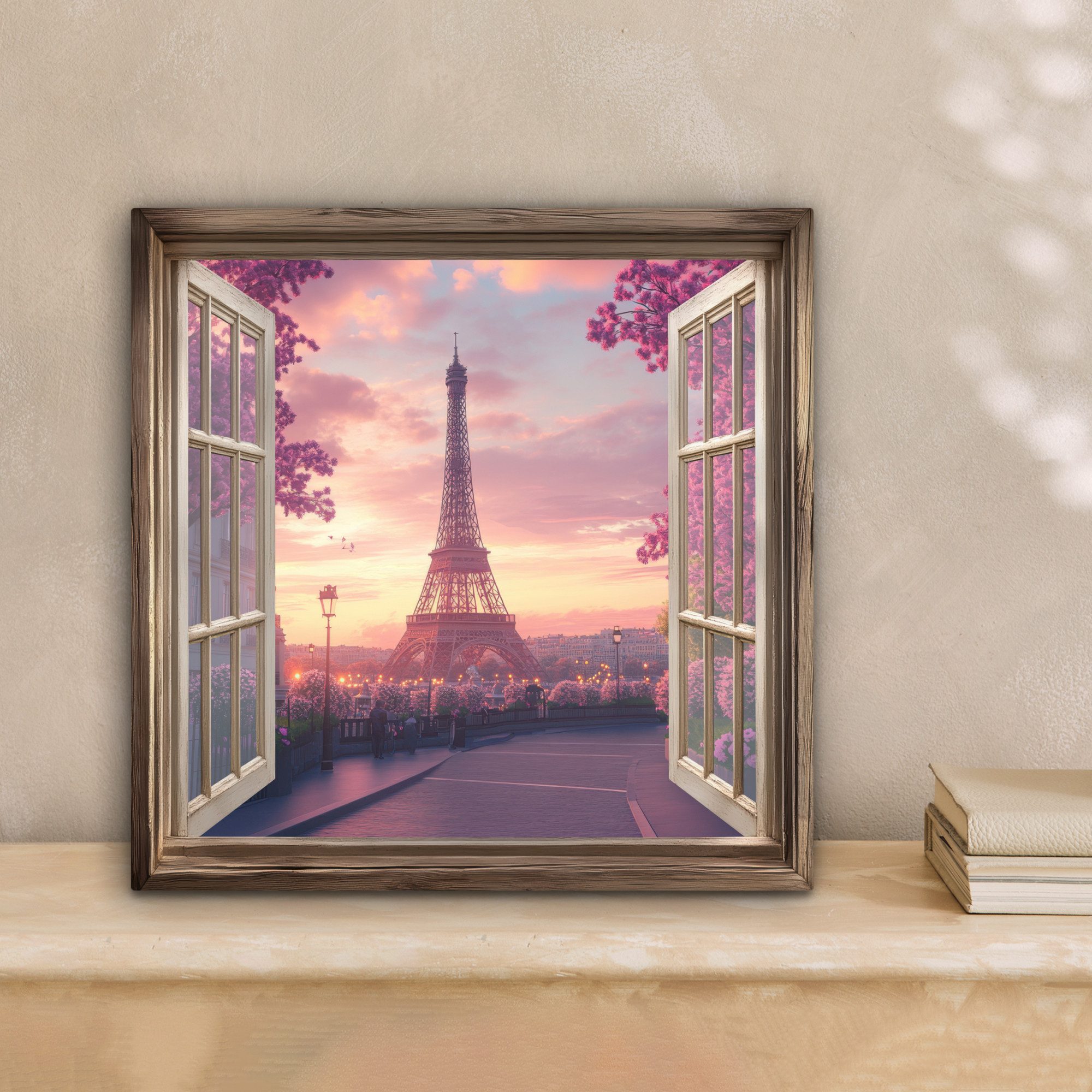OneMillionCanvasses® Leinwandbild Fensterblick - Fenster - Paris - Eiffeltu günstig online kaufen