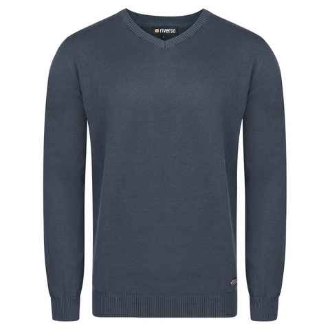 riverso Sweatshirt Herren V-Neck Pullover RIVEmil Regular Fit Organic Cotton Bio Basic Longsleeve Shirt aus 100% Baumwolle