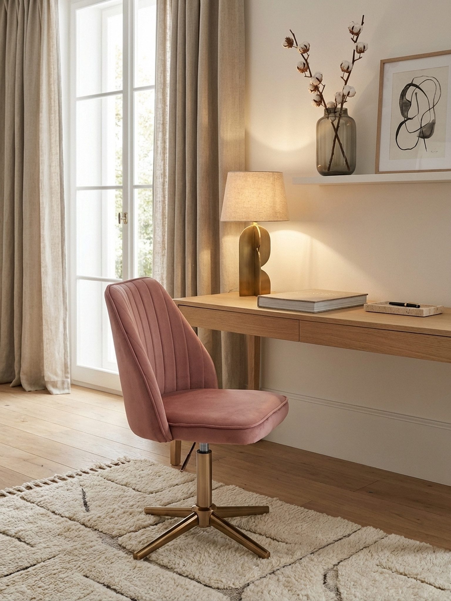KADIMA DESIGN Bürostuhl Schreibtischstuhl Rosa Samt Design Drehstuhl mit Lehne, Schalenstuhl (120 kg Höhenverstellbar, Arbeitsstuhl ohne Rollen, Stuhl Schreibtisch), Home-Office Drehbar