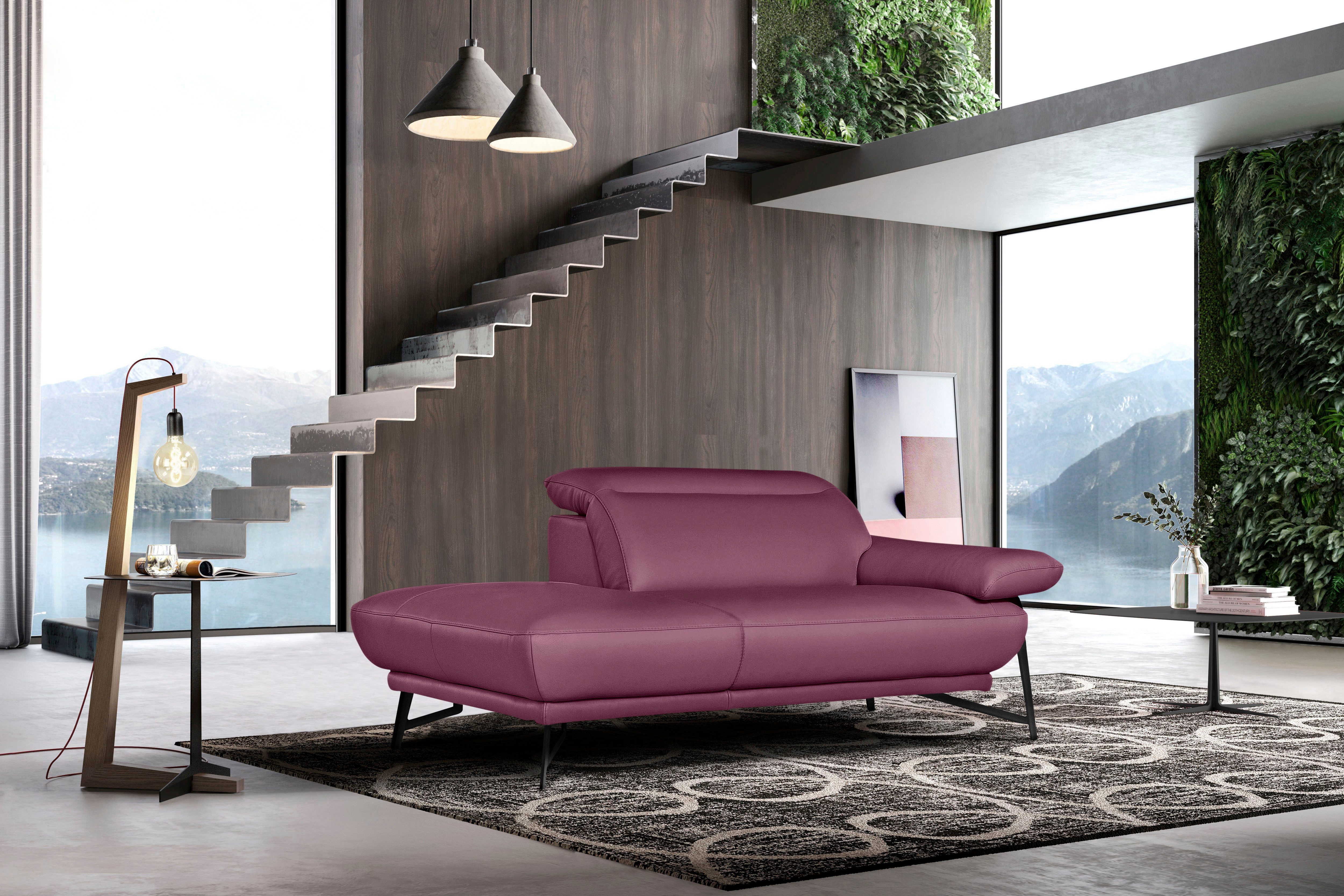 Egoitaliano Ottomane Anais, erstklassiges Designsofa, Breite 179 cm, Fußfarbe schattengrau, Kopfteil verstellbar, Leder NUVOLE, violett