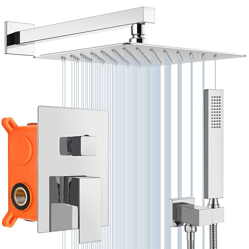 XERSEK Regenduschkopf Unterputz Duschsystem Duscharmatur Set,2  Strahlart(en), Komplett-Set, (mit Handbrause,Air  Injection-Technologie,12''x12'',Quadratischer Regenduschkopf,Für Badezimmer)