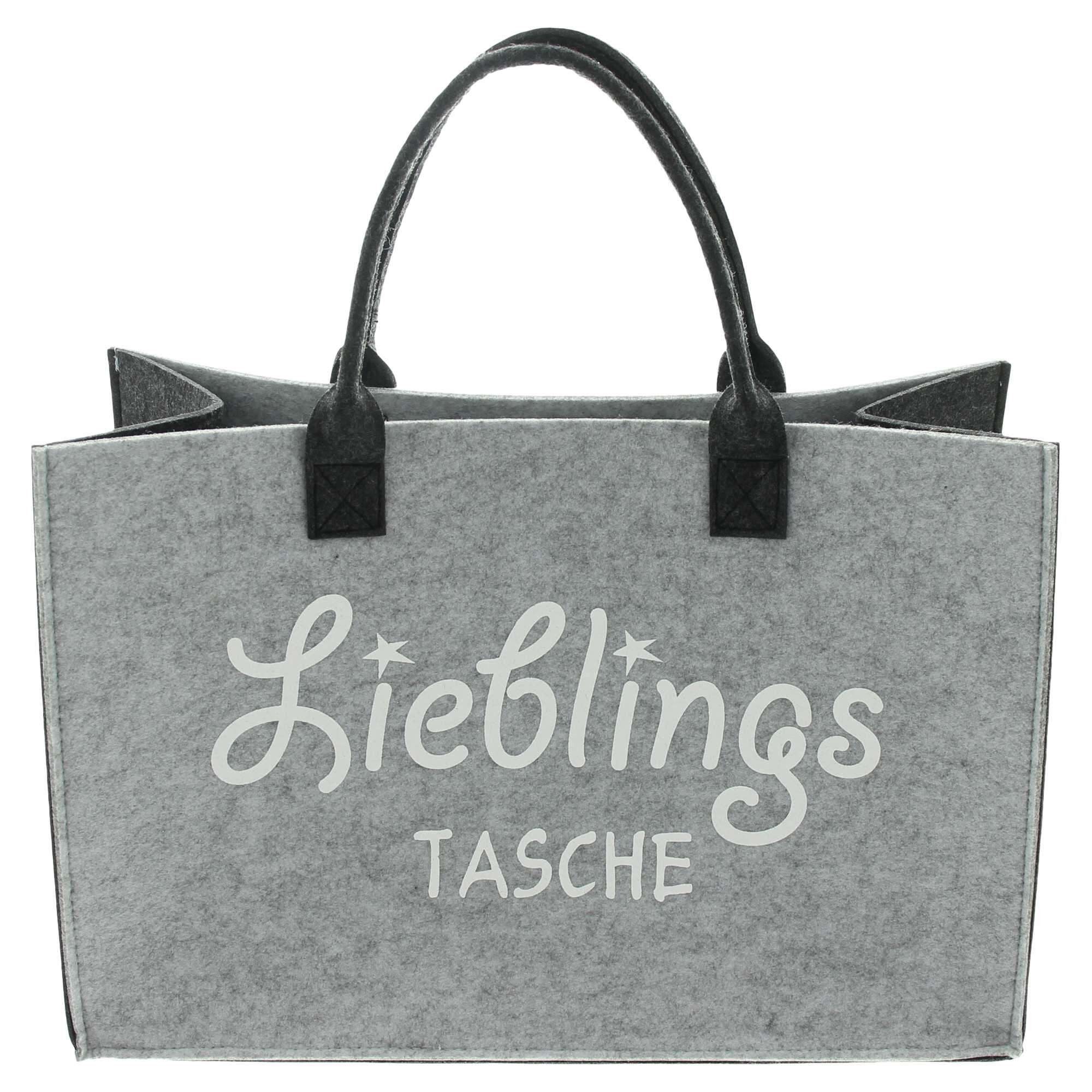 Dekoleidenschaft Shopper "Lieblingstasche" Filz grau, Einkaufstasche groß, Damen Tragetasche, recyceltes PET, Filztasche, Strandtasche