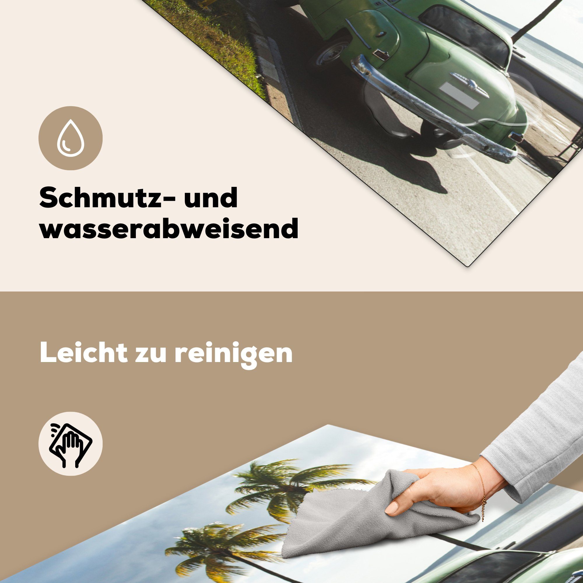 (1 - tlg), Palme 78x78 Auto, Herdblende-/Abdeckplatte Ceranfeldabdeckung, küche Kuba - cm, für Vinyl, MuchoWow Arbeitsplatte