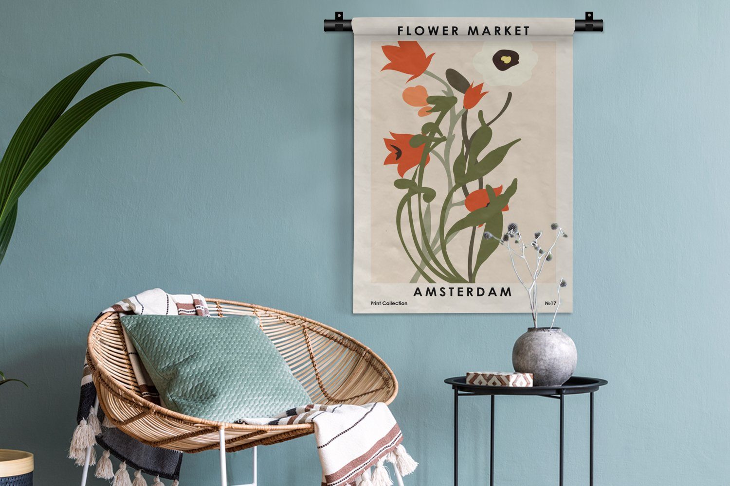 Tapisserie, Pflanzen - MuchoWow Amsterdam, der Pastell Zitate Blumen - für Wand, an Wanddekoobjekt Schlafzimmer - Wohnzimmer, - Deko