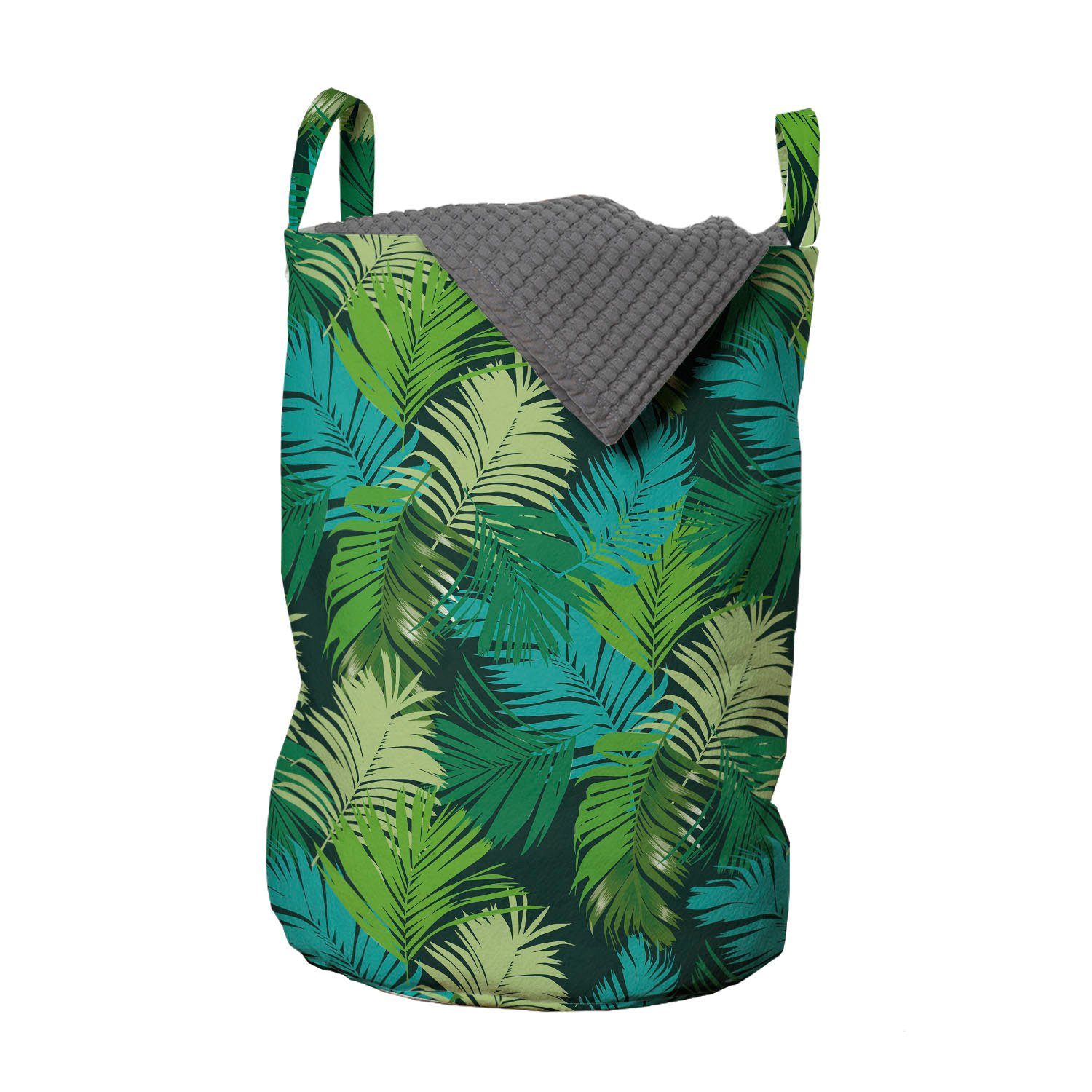 Abakuhaus Wäschesäckchen Wäschekorb mit Palmblatt für Motive Tropischen Dschungel Waschsalons, Kordelzugverschluss Griffen