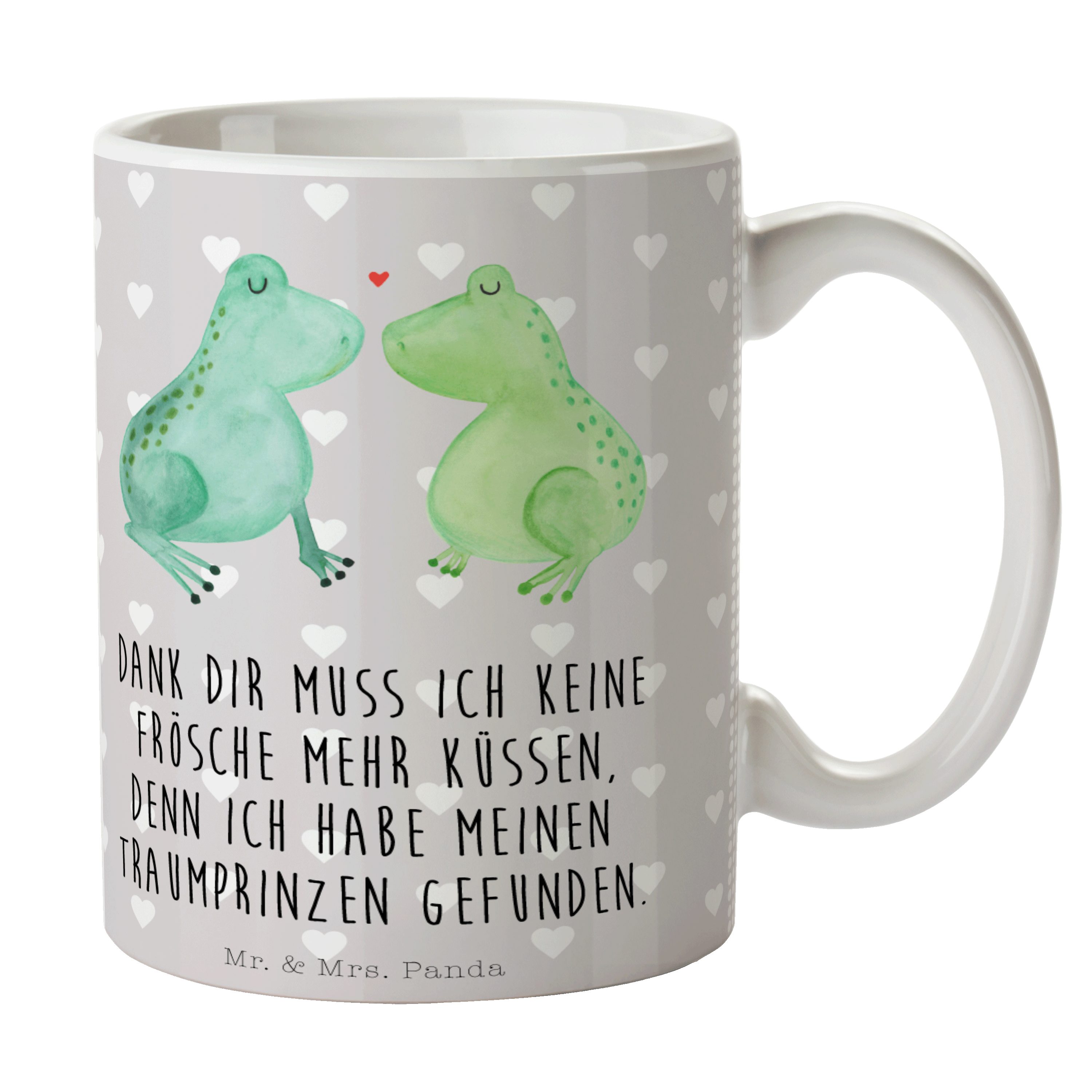 Mr. & Mrs. Panda Tasse Frosch Liebe - Grau Pastell - Geschenk, Becher, Verlobung, große Lieb, Keramik