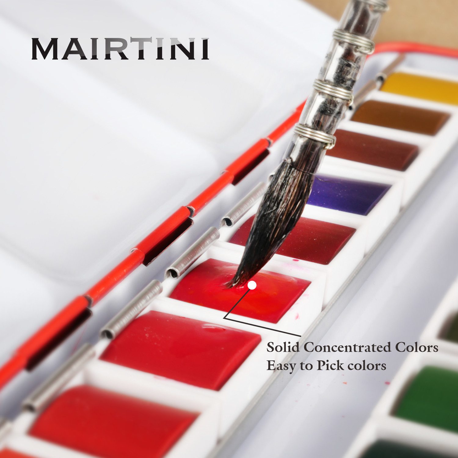 Mairtini Aquarellfarbe Set - 24 brillante Farben in halben Näpfchen - Verpackung in Blau/ Rot, Intensive, lichtechte Farben für beeindruckende Kunstwerke