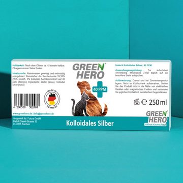 GreenHero Fellpflege Kolloidales Silber Spray 40 PPM für Hunde & Katzen, 250 ml, Pflegendes Wundspray und Mittel gegen Juckreiz