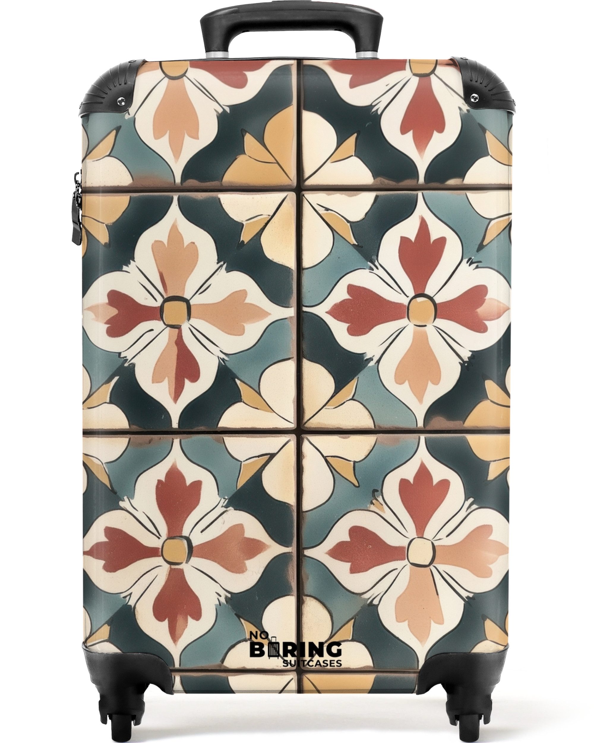 Hartschalen-Trolley Florales Muster mit türkisfarbenem Hintergrund 55x35x20cm