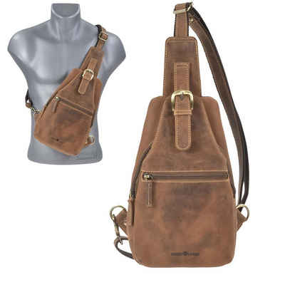 Greenburry Umhängetasche "Vintage" Leder, Crossbag, Eingurtrucksack 20x40cm, antik Look, Crossbody Bag