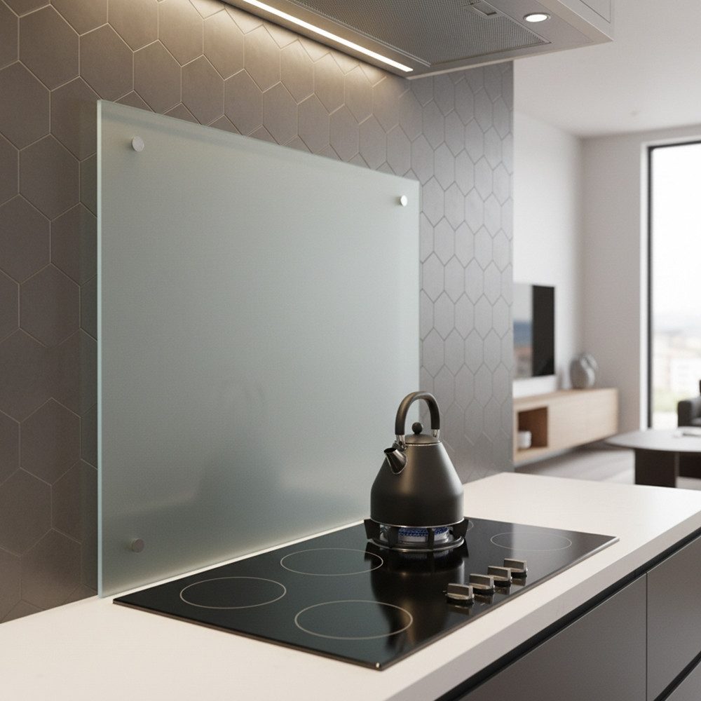 Mucola Küchenrückwand Glasrückwand Milchglas Fliesenspiegel Herdspritzschutz Sicherheitsglas, (Stück, Premium-Rückwand), ESG Sicherheitsglas