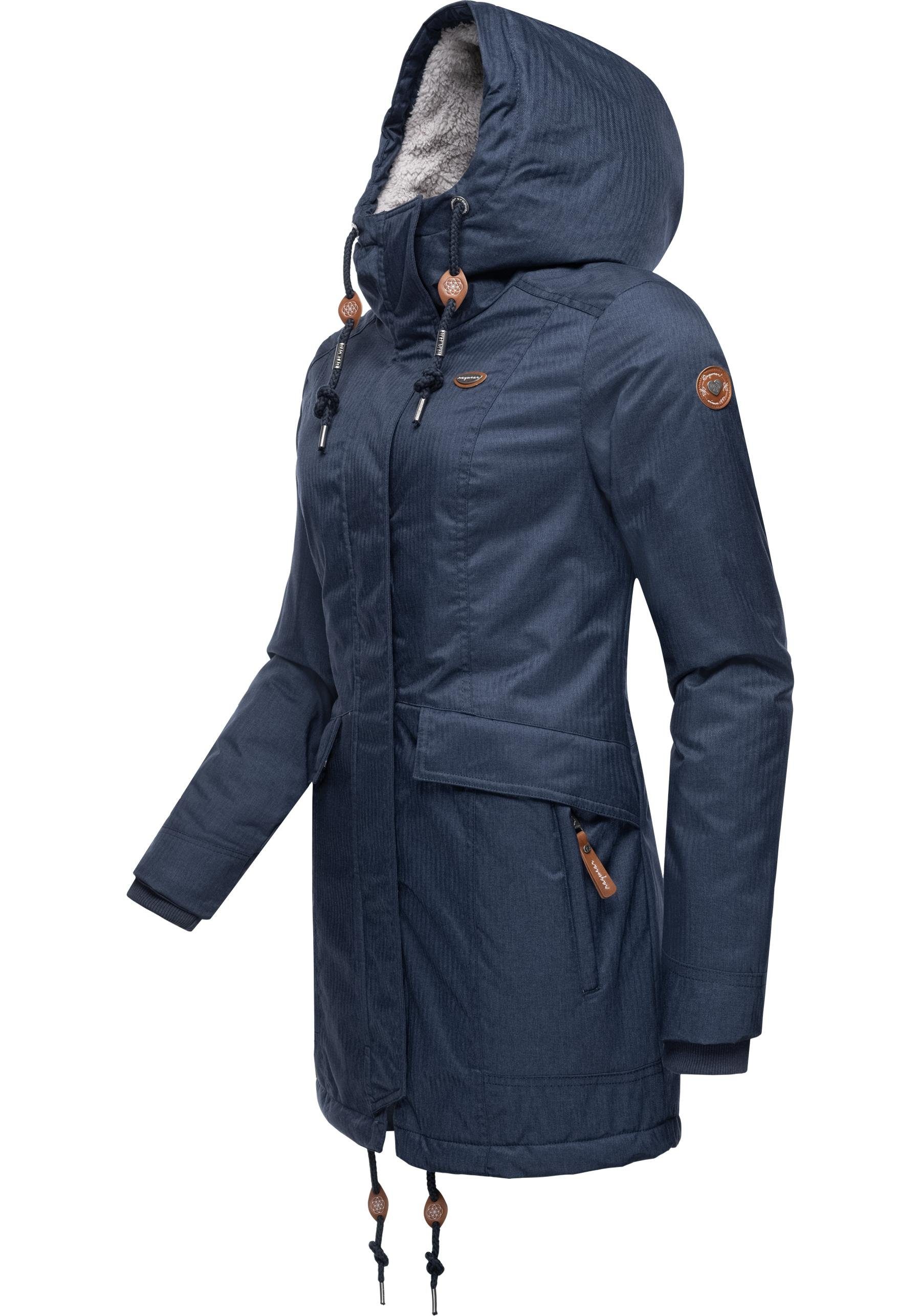 Winterparka Winterjacke mit dunkelblau Innenfutter Tunned stylischer Ragwear Teddyfell