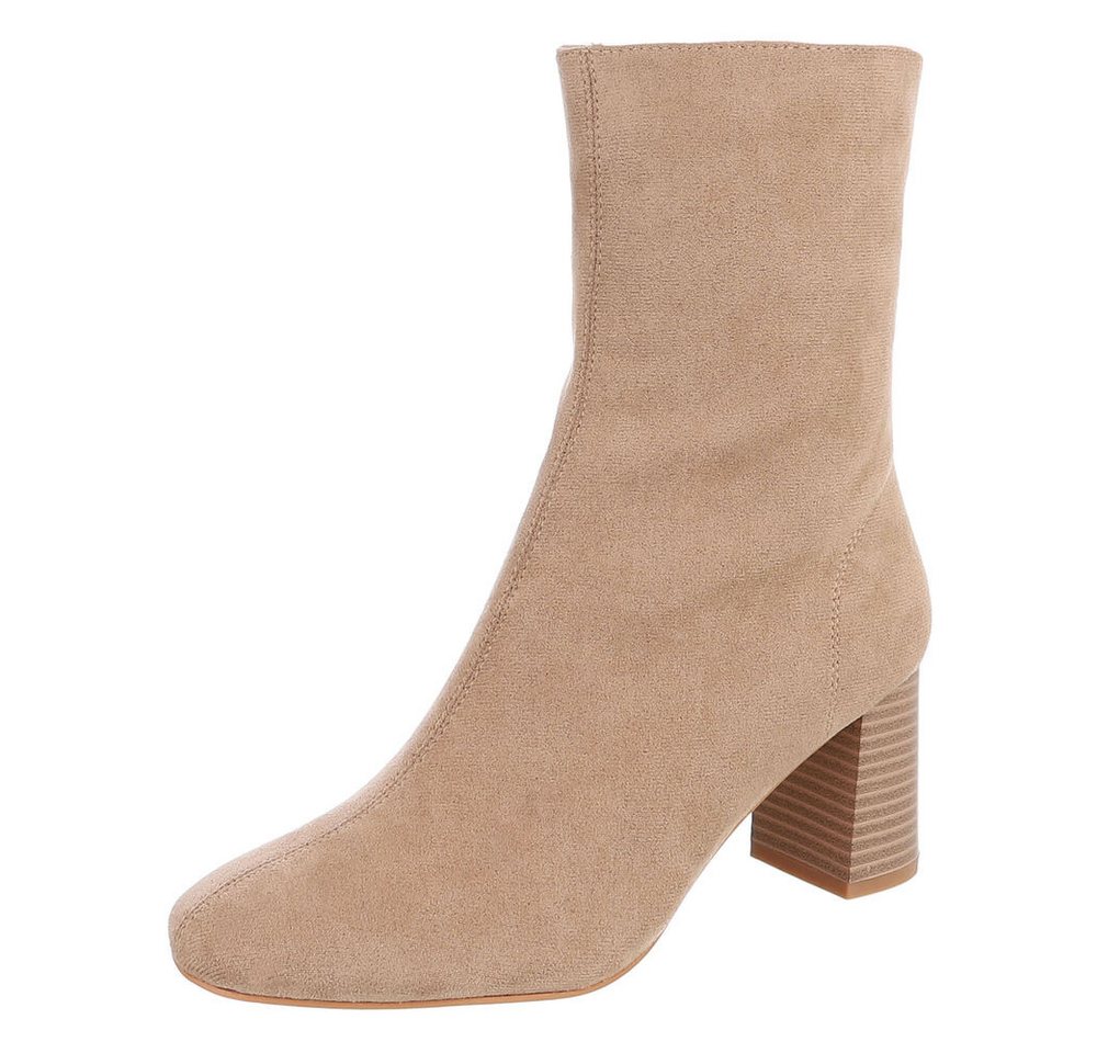 Ital-Design Damen Stiefelette mit Blockabsatz und schmalem Schaft Stiefelette (92268942) Blockabsatz Stiefeletten in Hellbraun