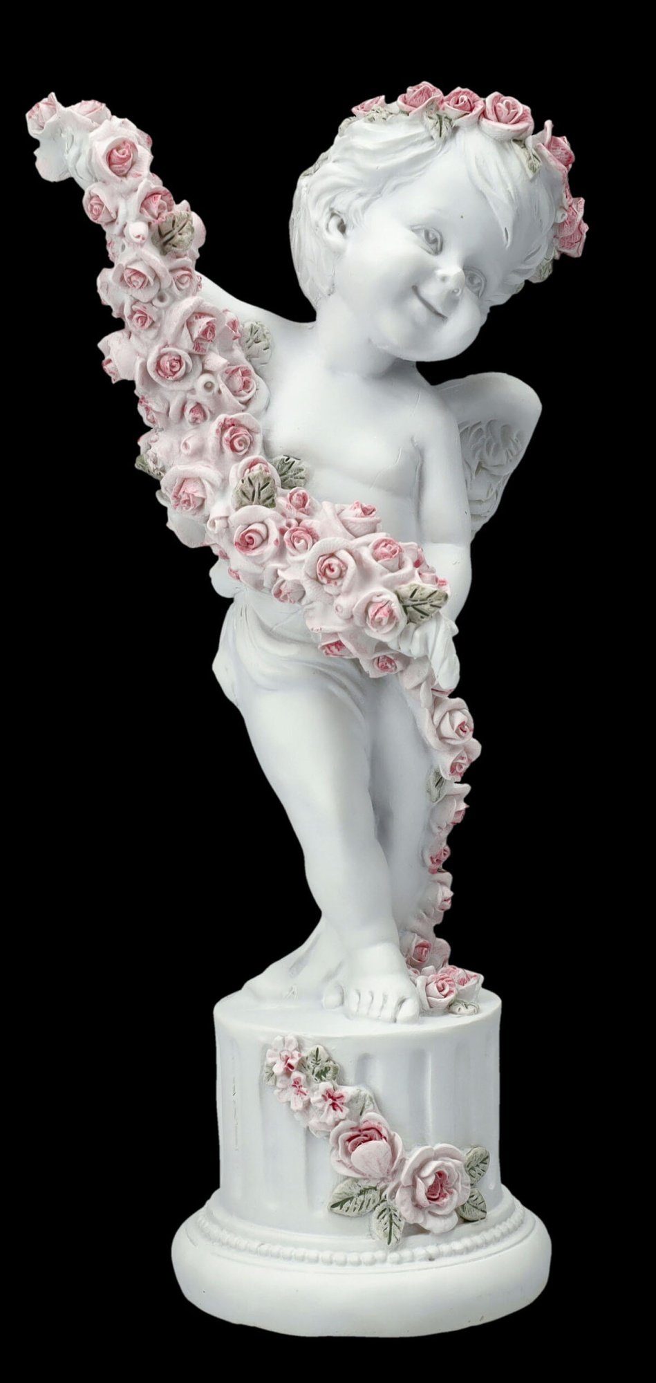 Figuren Shop GmbH Dekofigur Engel Figur - Putte mit Rosen auf Säule - Fanta günstig online kaufen