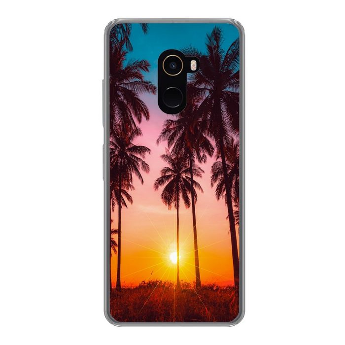 MuchoWow Handyhülle Palme - Sonnenuntergang - Horizont - Strand - Orange - Rosa Phone Case Handyhülle Xiaomi Mi Mix 2 Silikon Schutzhülle
