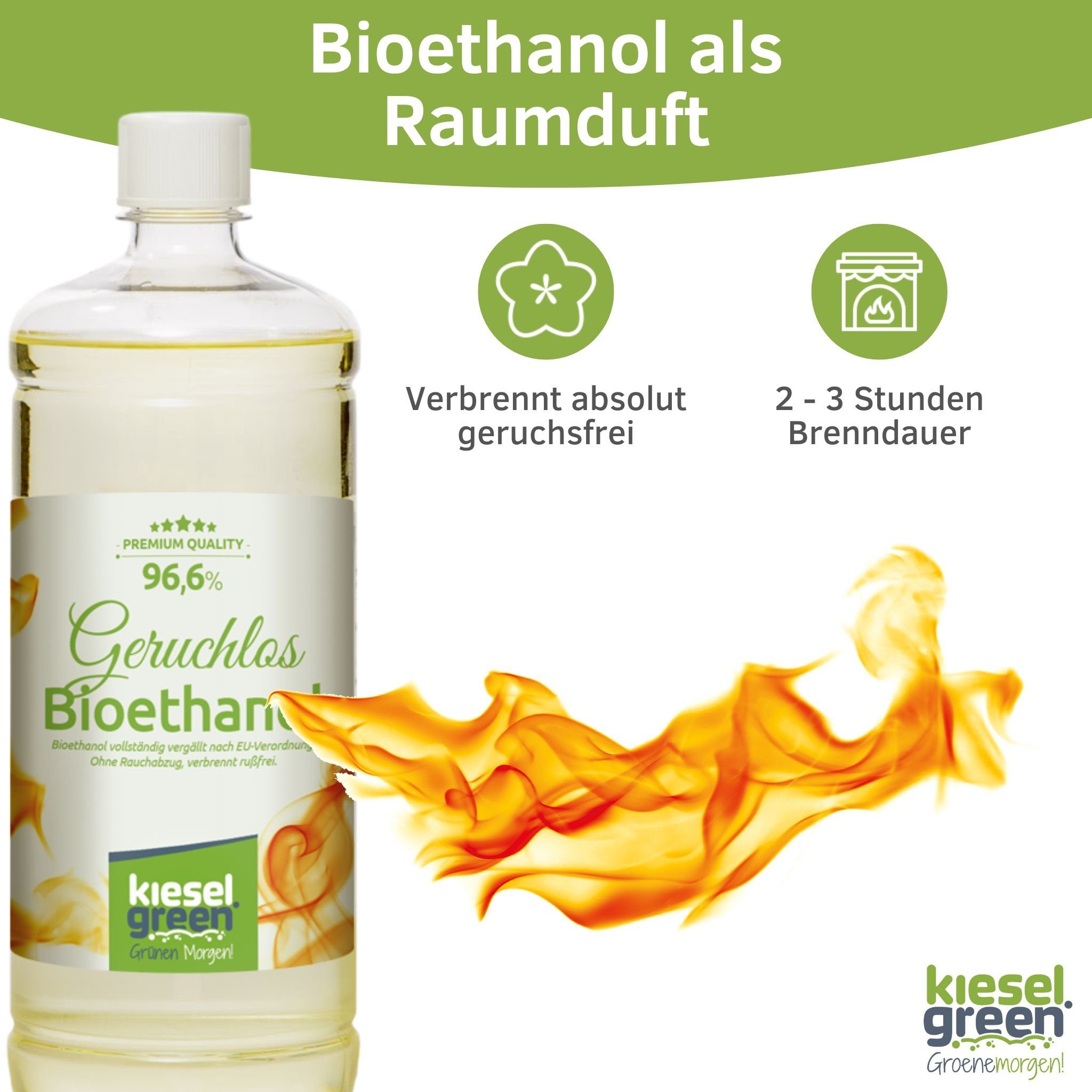 Ethanol-Kamin Flasche x KieselGreen KieselGreen für mit 1 6 Bioethanol Duft Geruchslos Liter Bioethanol