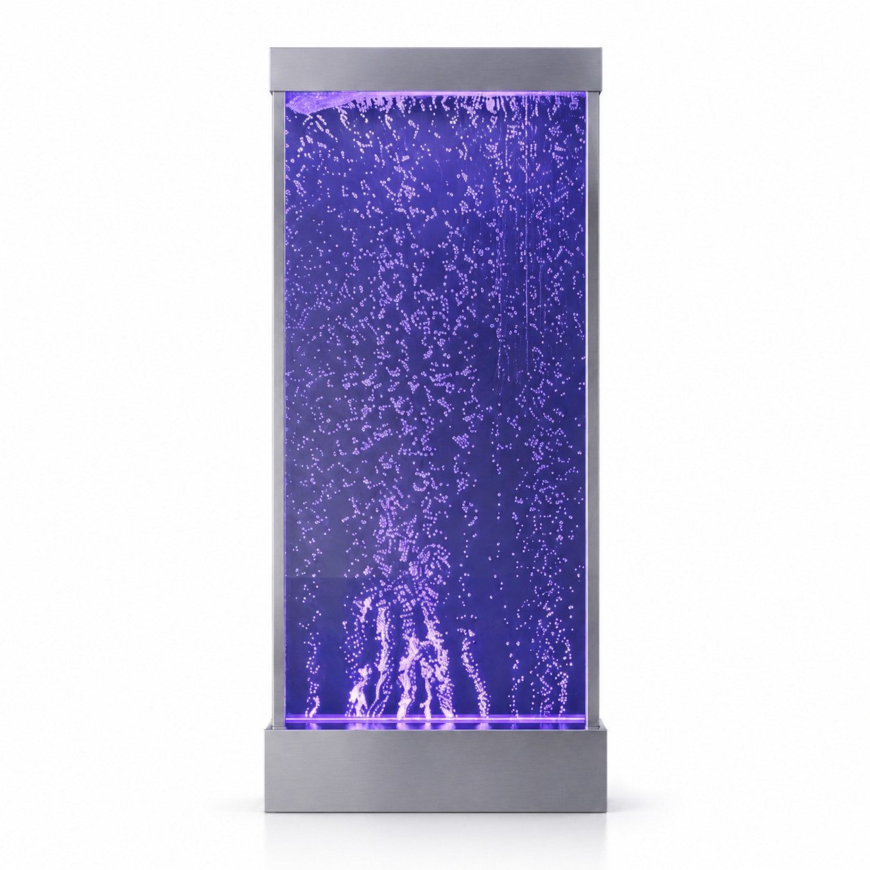 JVmoebel Zimmerbrunnen AquaLux Wasserwand LED Violett Edelstahl Premium Modern Sofort, 50 cm Breite, Wasserbecken BxT: 50x20 cm, (1 tlg), Wasserwand mit RGB LED Farbwechsel und beruhigendem Blaseneffekt