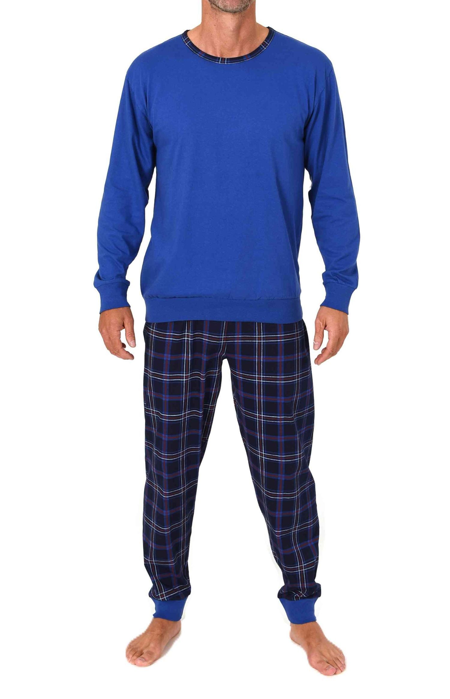 Pyjama Normann Herren langarm Schlafanzug mit Bündchen + Karohose aus Jersey
