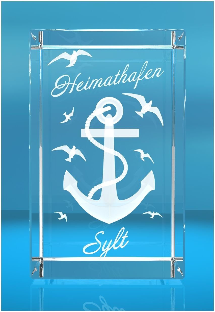 VIP-LASER Dekofigur 3D Glasquader I Heimathafen Sylt, Hochwertige Geschenkbox, Made in Germany, Familienbetrieb