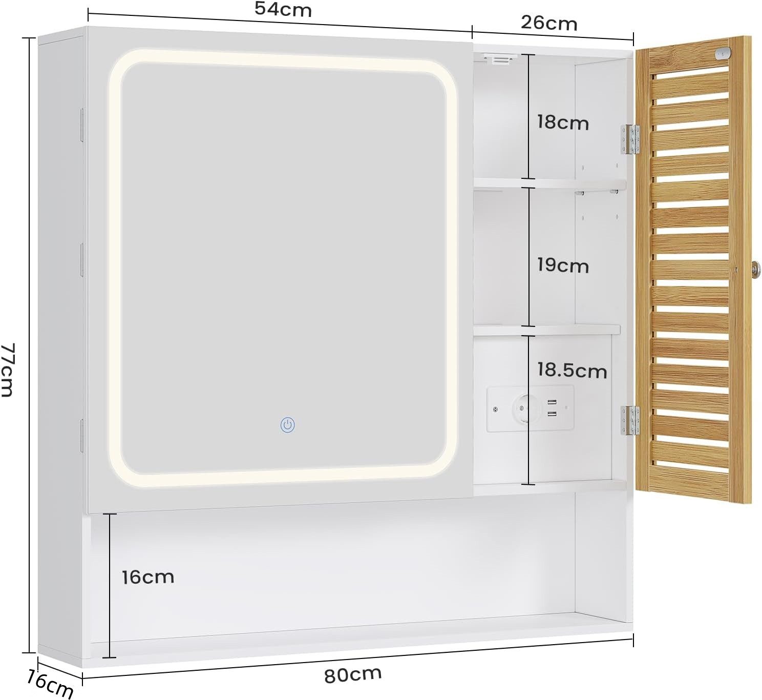 MSMASK Spiegelschrank mit LED-Beleuchtung und Steckdose, Badezimmerschrank günstig online kaufen