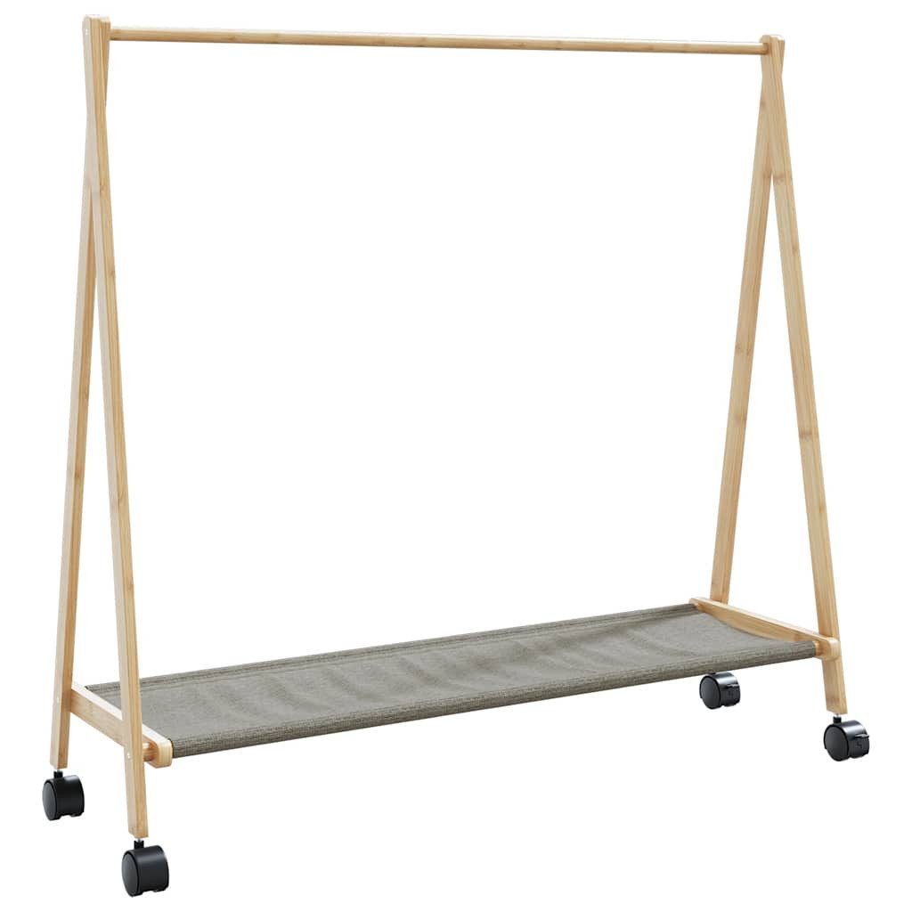 vidaXL Kleiderständer Kleiderständer mit Ablagen und Rollen 106x34x106,5 cm Bambus, (1 St)