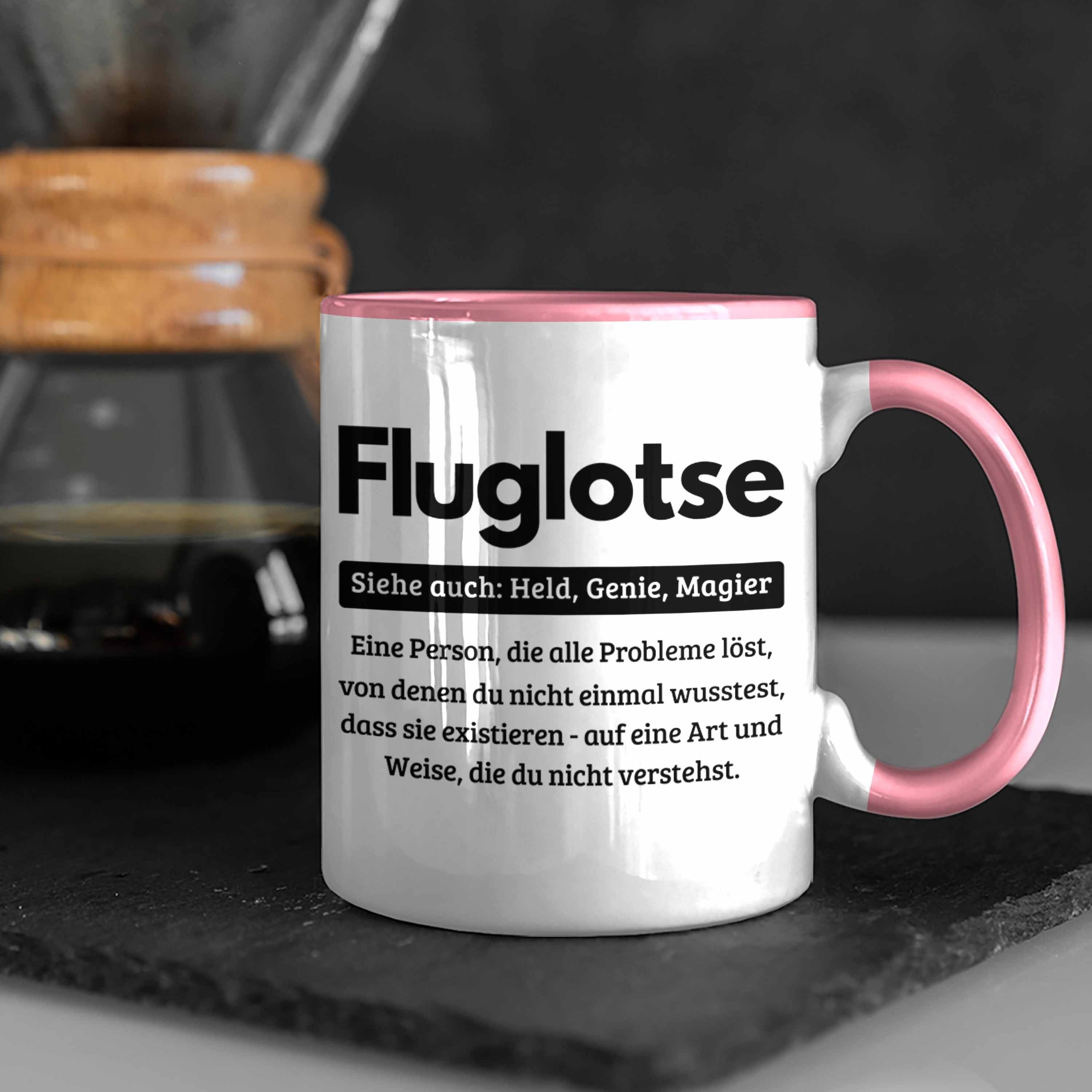 Trendation Tasse Fluglotse Tasse Geschenk Geschenkidee Spruch für Kaffee-Bec Fluglotsen Rosa