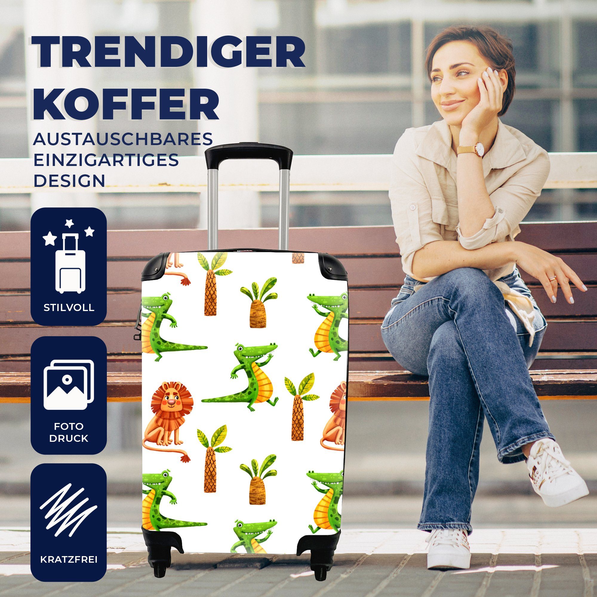 MuchoWow Handgepäck rollen, für mit Ferien, Handgepäckkoffer Reisetasche Gestaltung Rollen, - - 4 Tiere, Dschungel Trolley, Reisekoffer