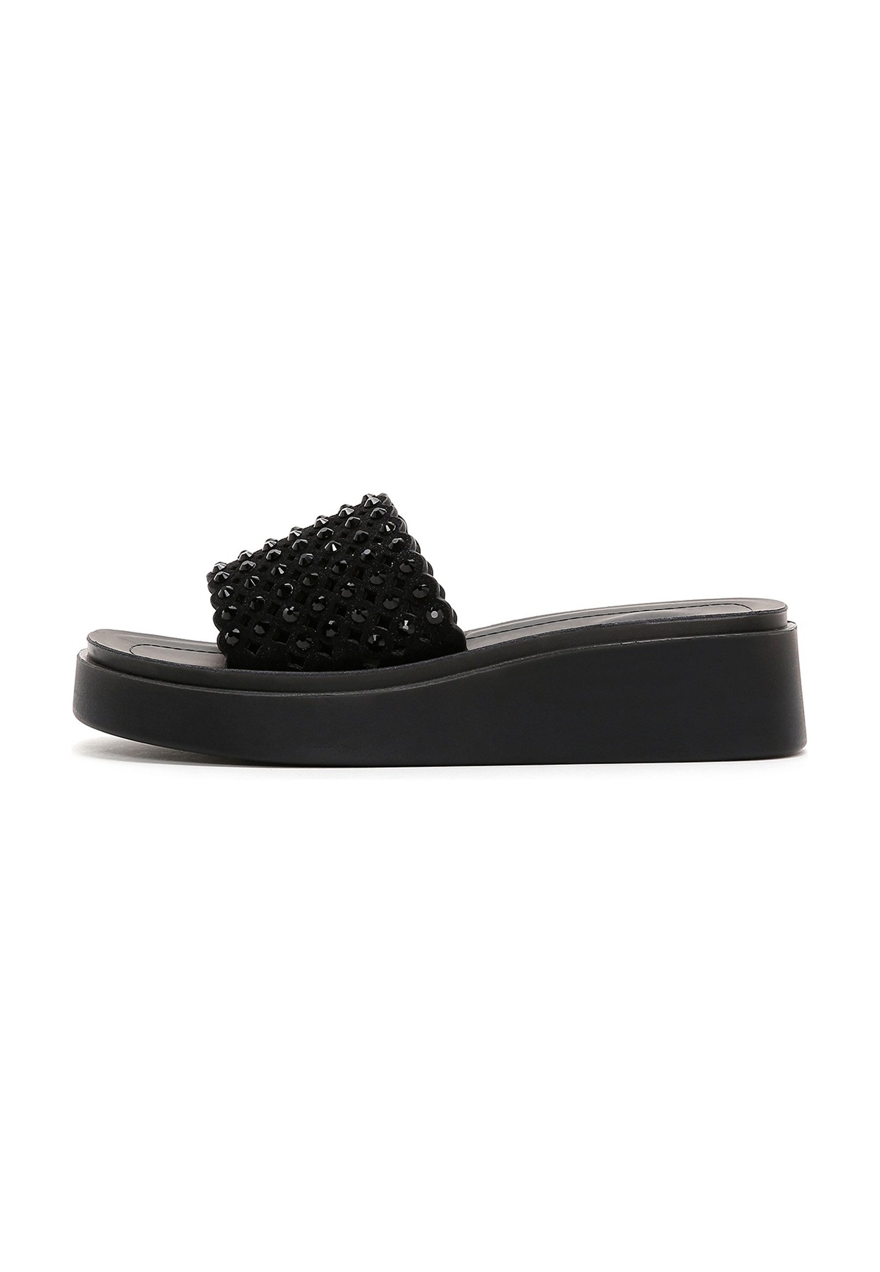 Derimod Pantoletten aus Kunstleder mit Strass-Details Mules Kunstleder, Verzierte Riemen, Slip-On-Stil