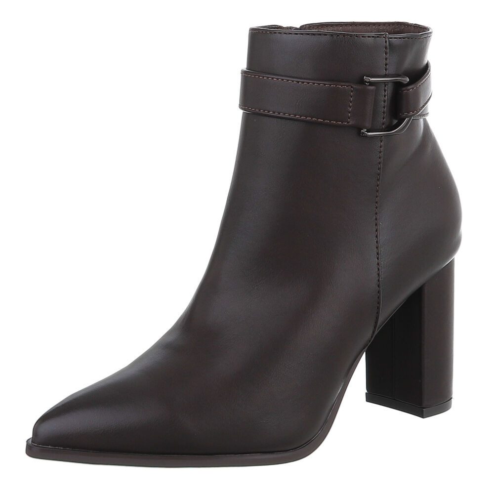 Ital-Design Damen Stiefelette mit Blockabsatz und Schnalle High-Heel-Stiefelette (92299741) Blockabsatz Stiefeletten in Braun