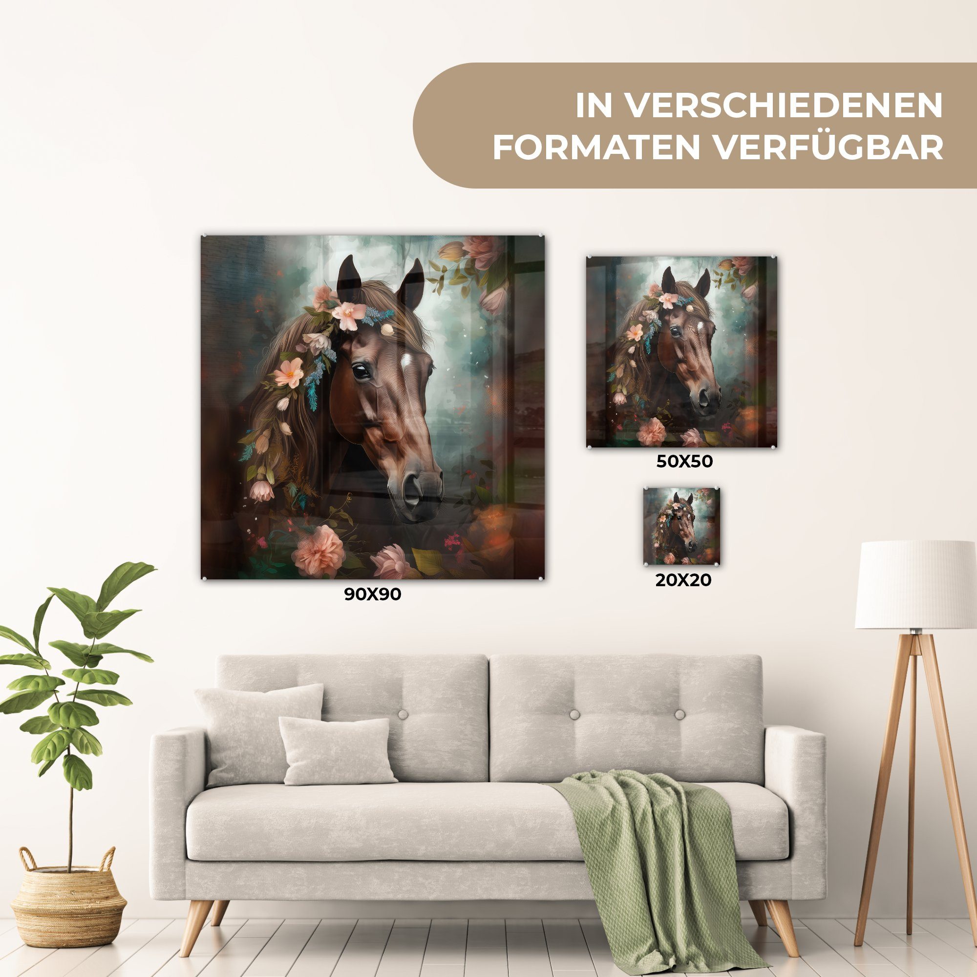 (1 - - - Wald, Tiere St), Foto - Glas Wandbild Bilder Natur Wanddekoration Acrylglasbild - - Blumen Pferd auf Glas - auf Glasbilder MuchoWow