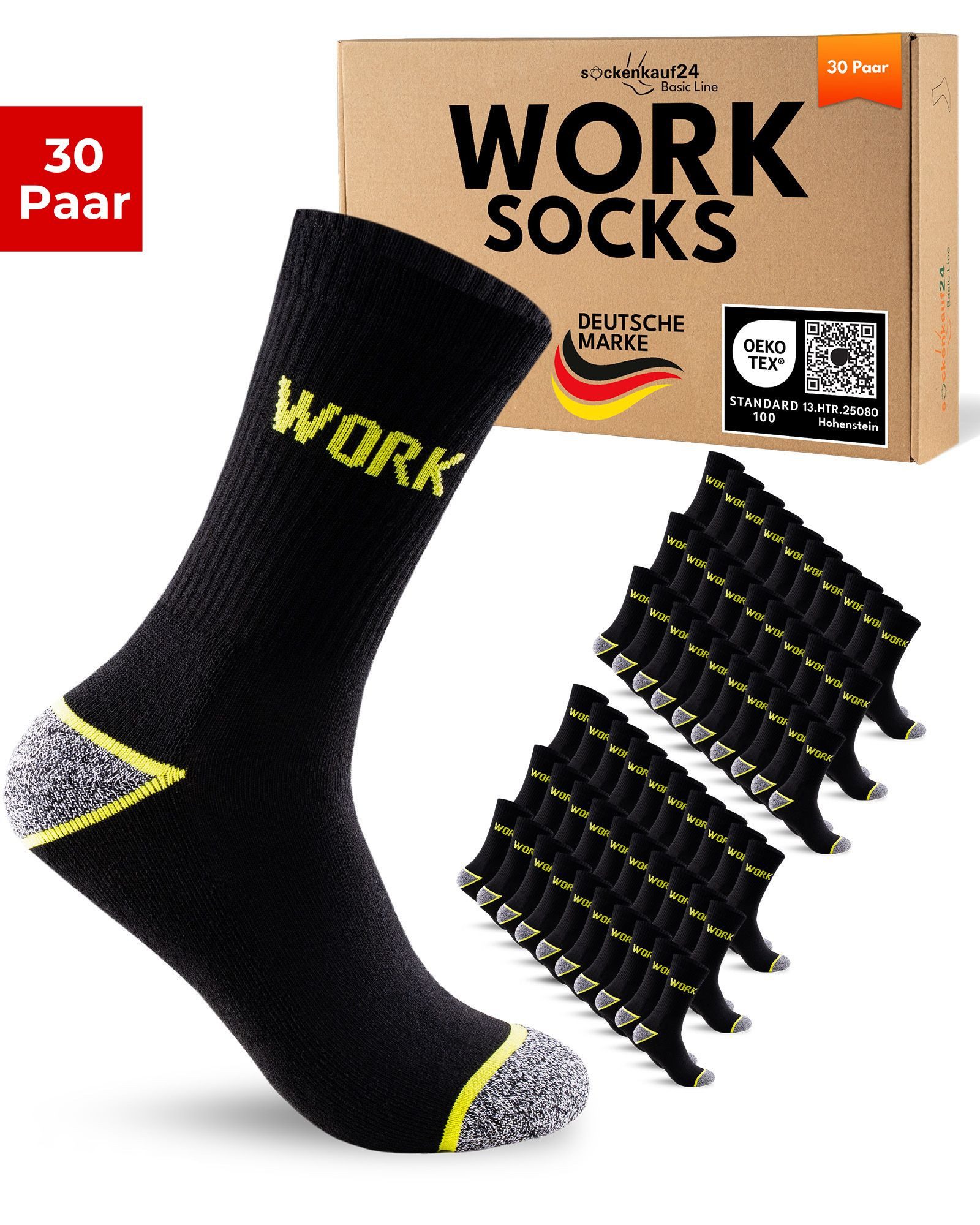 sockenkauf24 Arbeitssocken Herren 10 Paar WORK Socken Arbeitssocken (30-Paar) Verstärkter Fersen- und Zehenbereich, gepolsterte Sohle